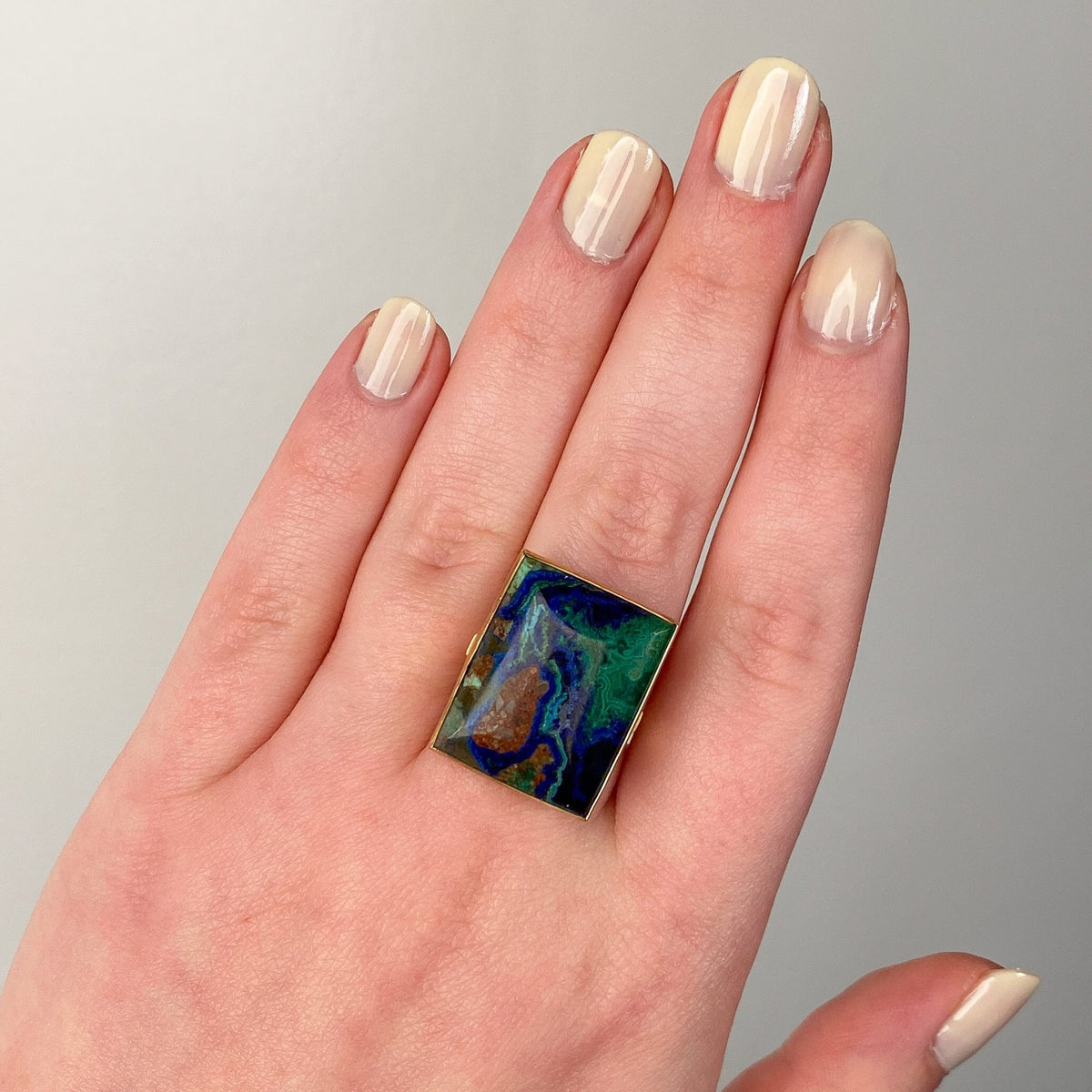 Modern Azurite Malachite Statement Ring of 14k Gold - Trademark Antiques