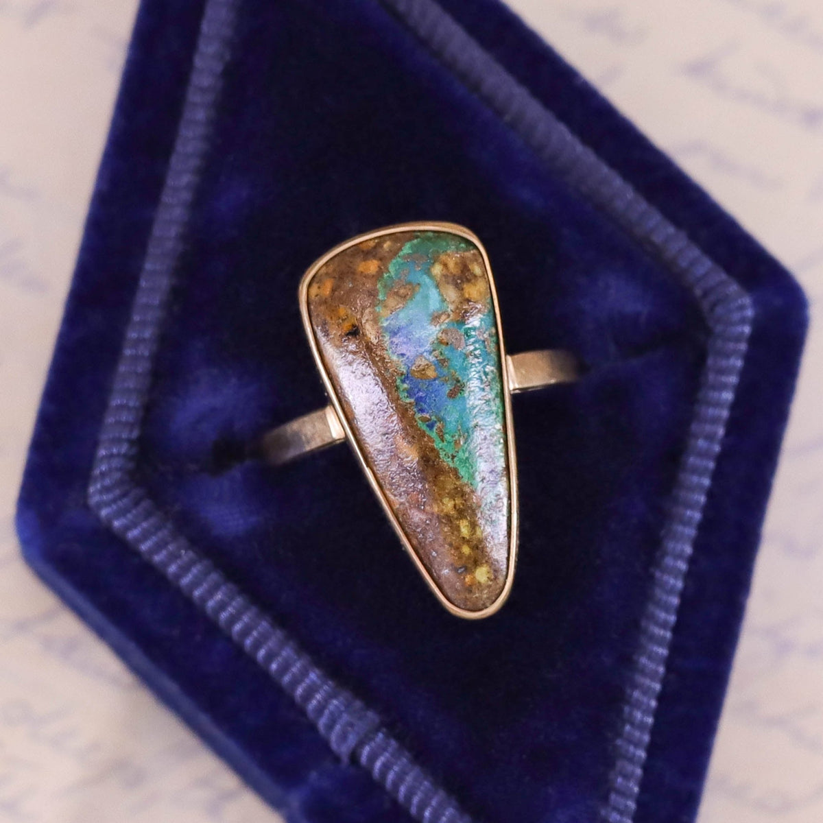 Modern Azurite Malachite Statement Ring of 14k Gold - Trademark Antiques