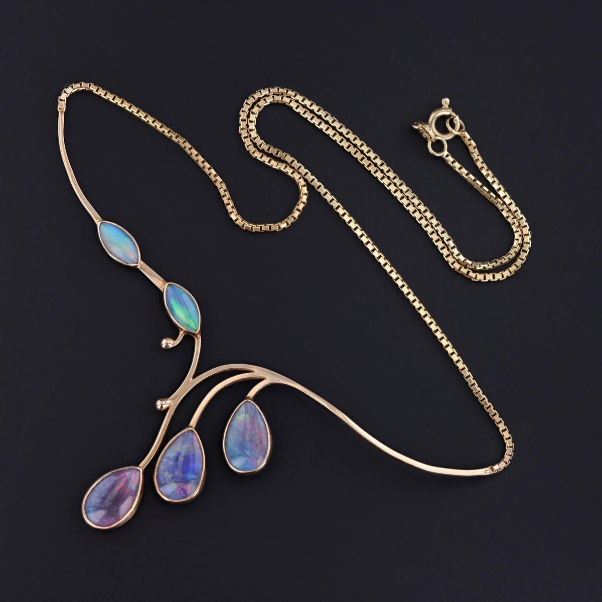 Modernist Opal Simulant Necklace of 14k &amp; 10k Gold - Trademark Antiques