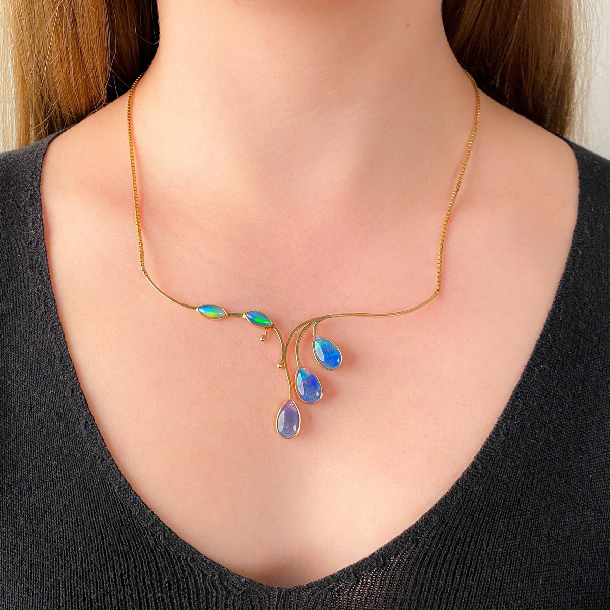 Modernist Opal Simulant Necklace of 14k &amp; 10k Gold - Trademark Antiques