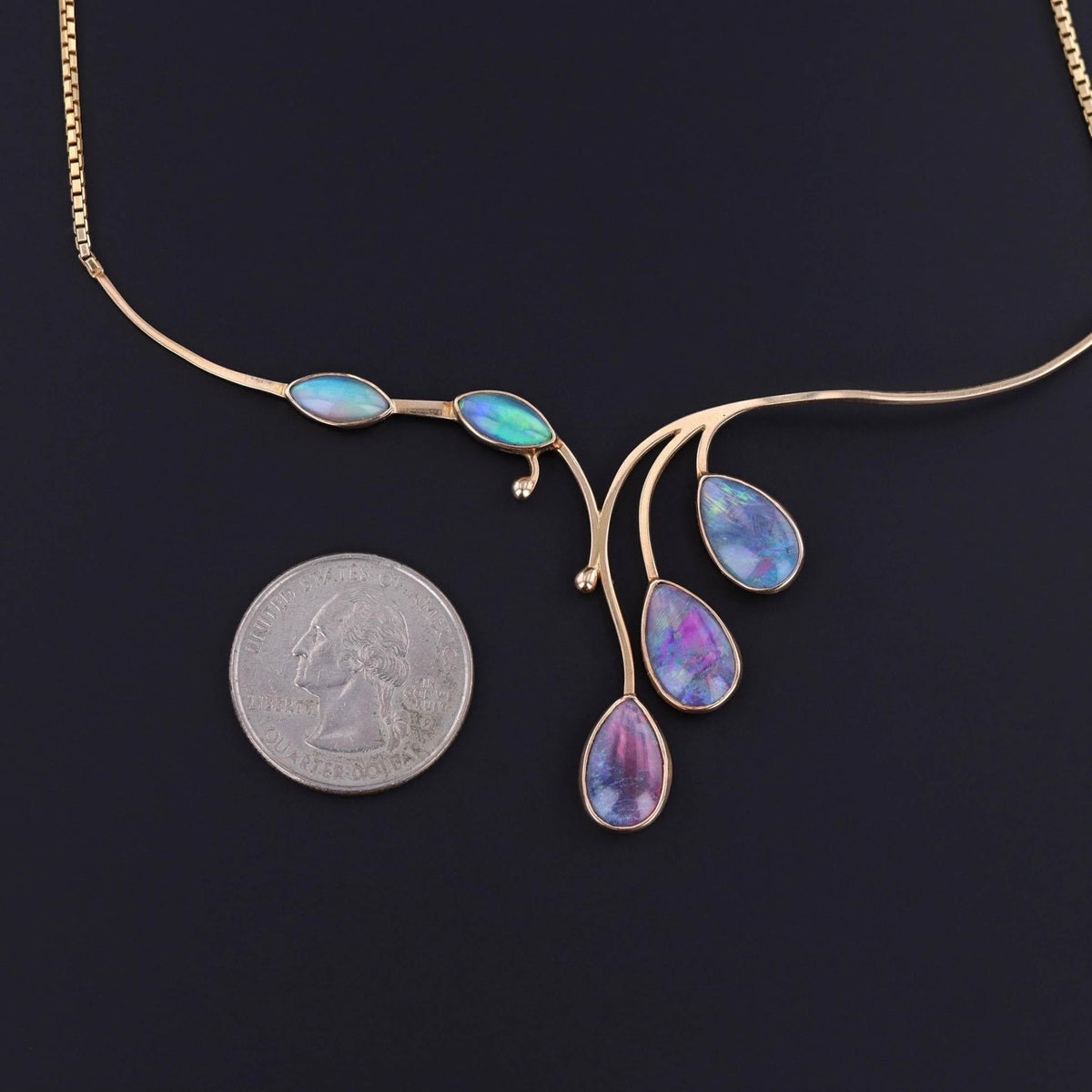 Modernist Opal Simulant Necklace of 14k &amp; 10k Gold - Trademark Antiques
