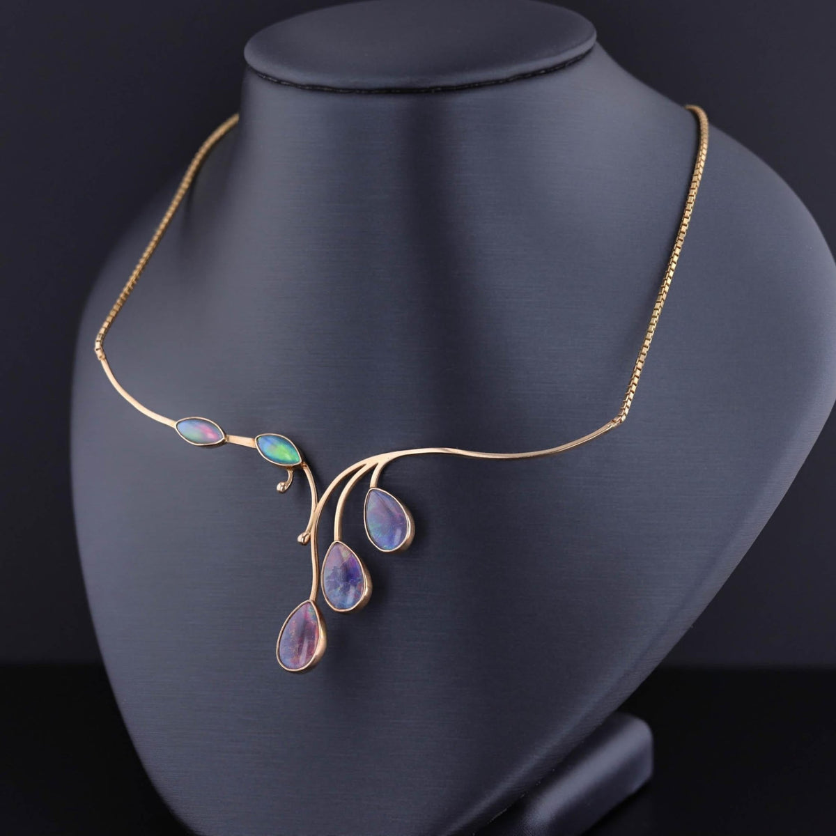 Modernist Opal Simulant Necklace of 14k &amp; 10k Gold - Trademark Antiques