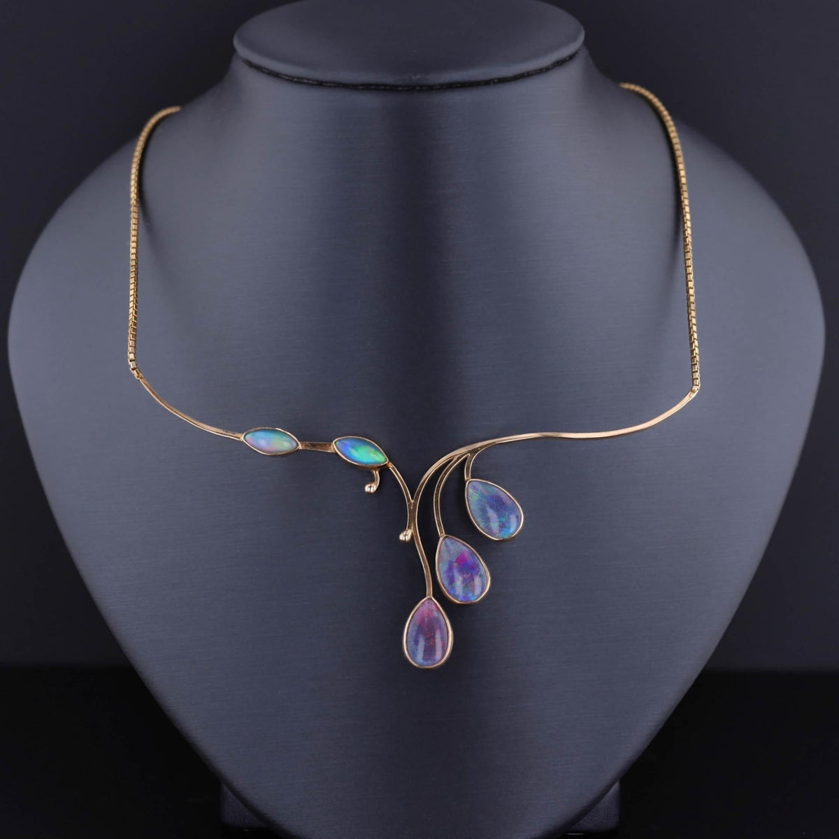 Modernist Opal Simulant Necklace of 14k &amp; 10k Gold - Trademark Antiques