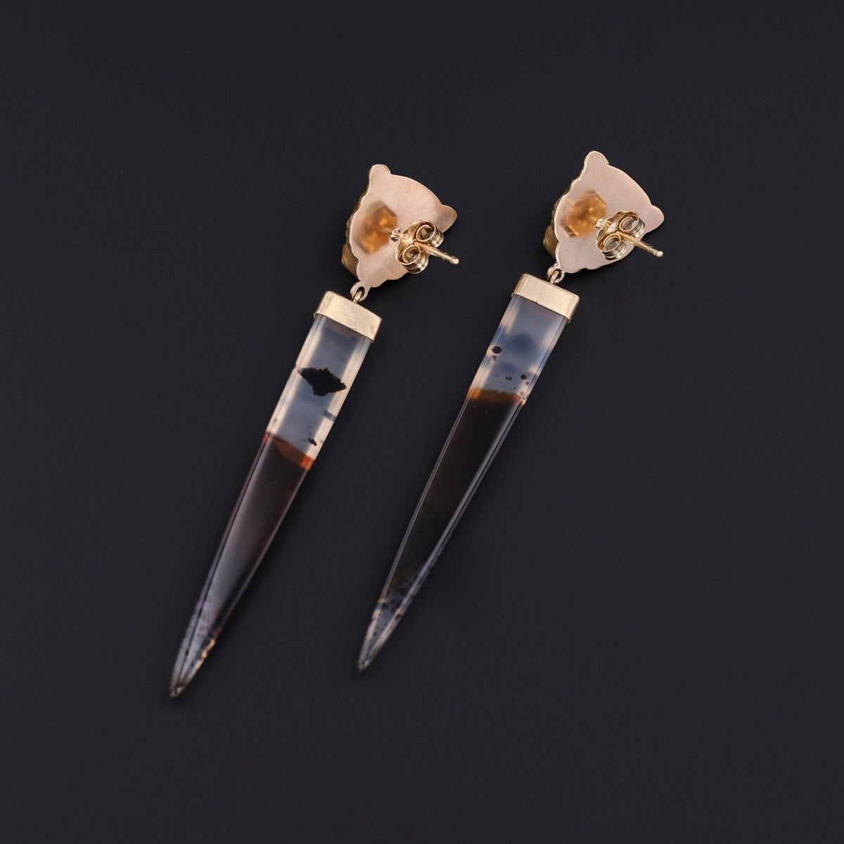 Montana Agate and Diamond Lion Conversion Earrings of 14k Gold - Trademark Antiques