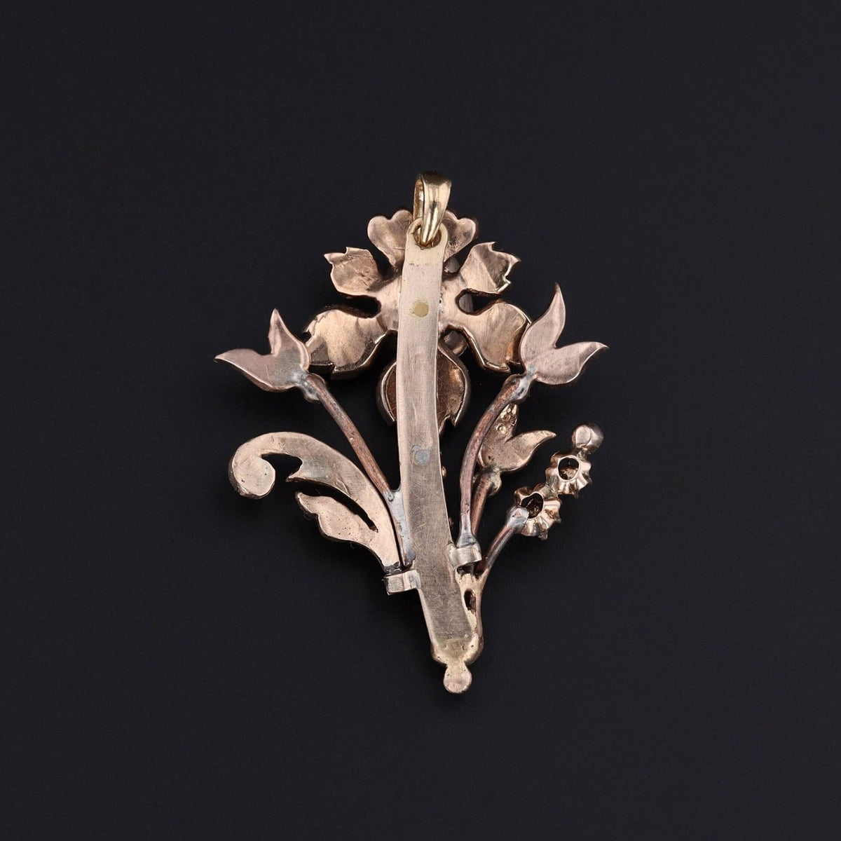 ON HOLD for C. - Georgian Diamond and Foil Backed Spinel Flower Pendant of 9ct Gold - Trademark Antiques