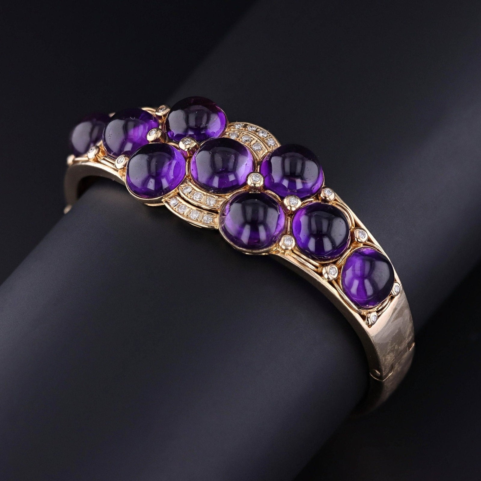 ON HOLD - Vintage Amethyst Bangle Bracelet of 14k Gold - Trademark Antiques