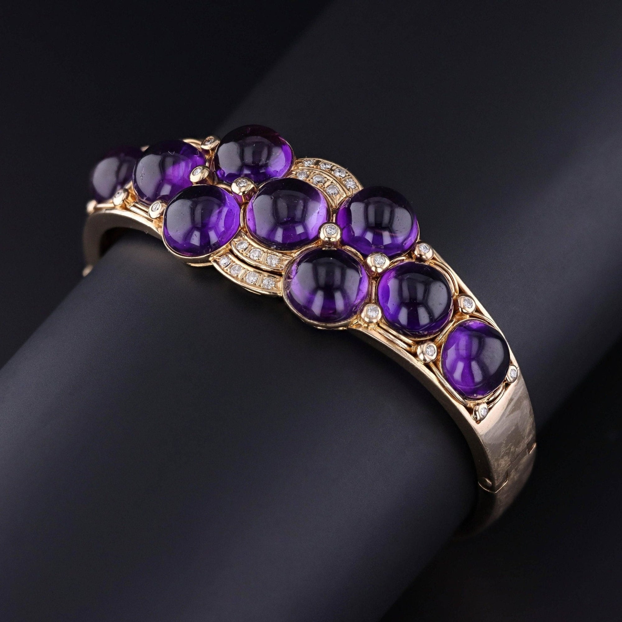 ON HOLD - Vintage Amethyst Bangle Bracelet of 14k Gold - Trademark Antiques