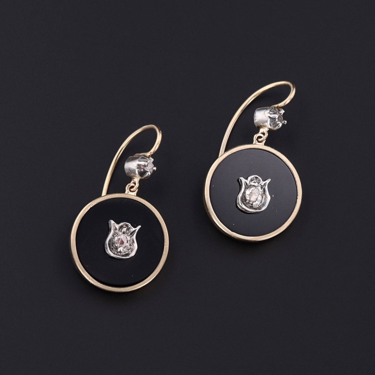 Onyx and Diamond Earrings of 14k Gold - Trademark Antiques