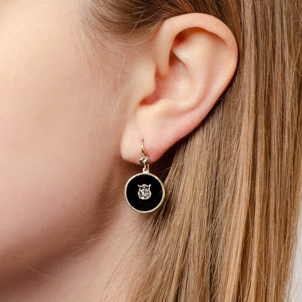 Onyx and Diamond Earrings of 14k Gold - Trademark Antiques
