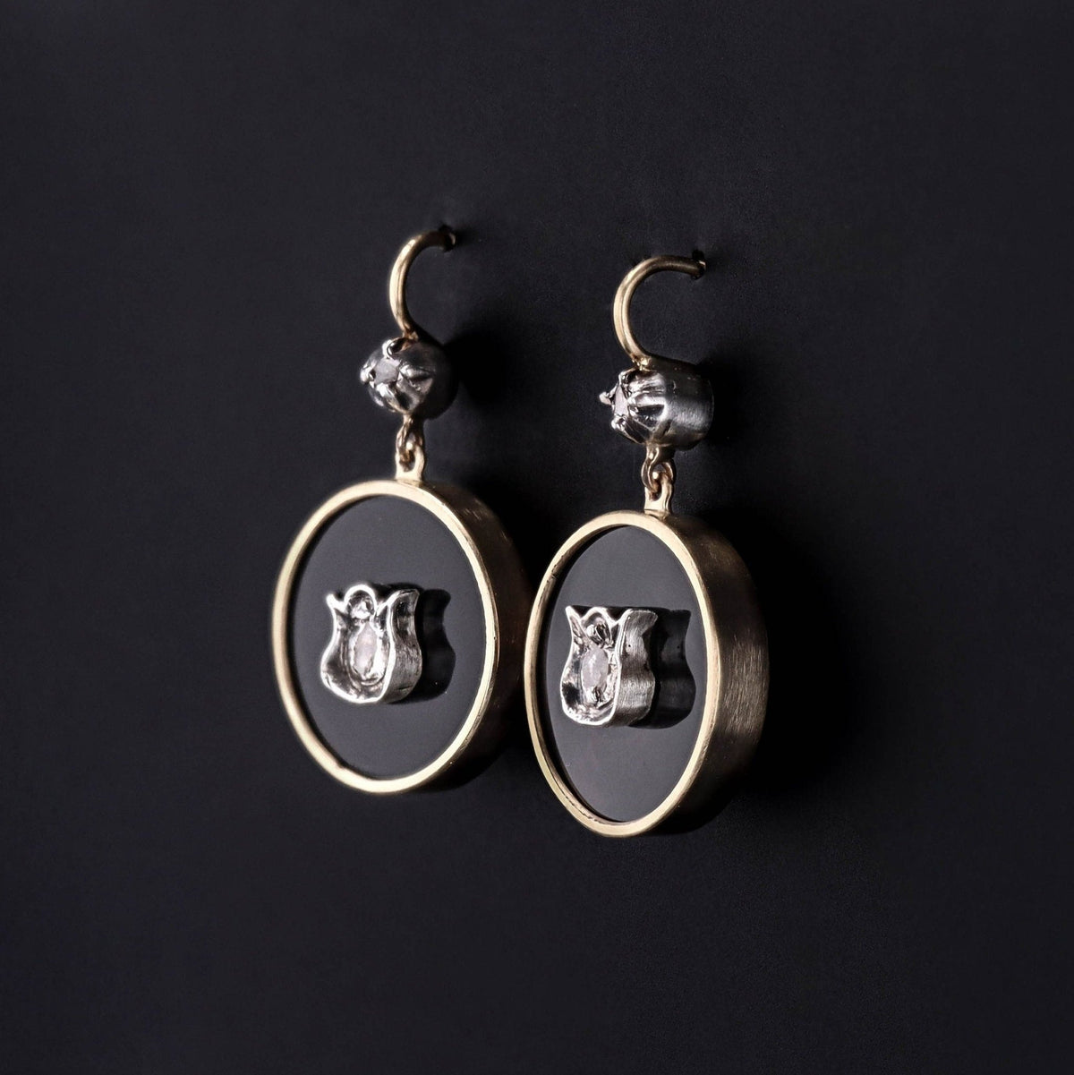 Onyx and Diamond Earrings of 14k Gold - Trademark Antiques
