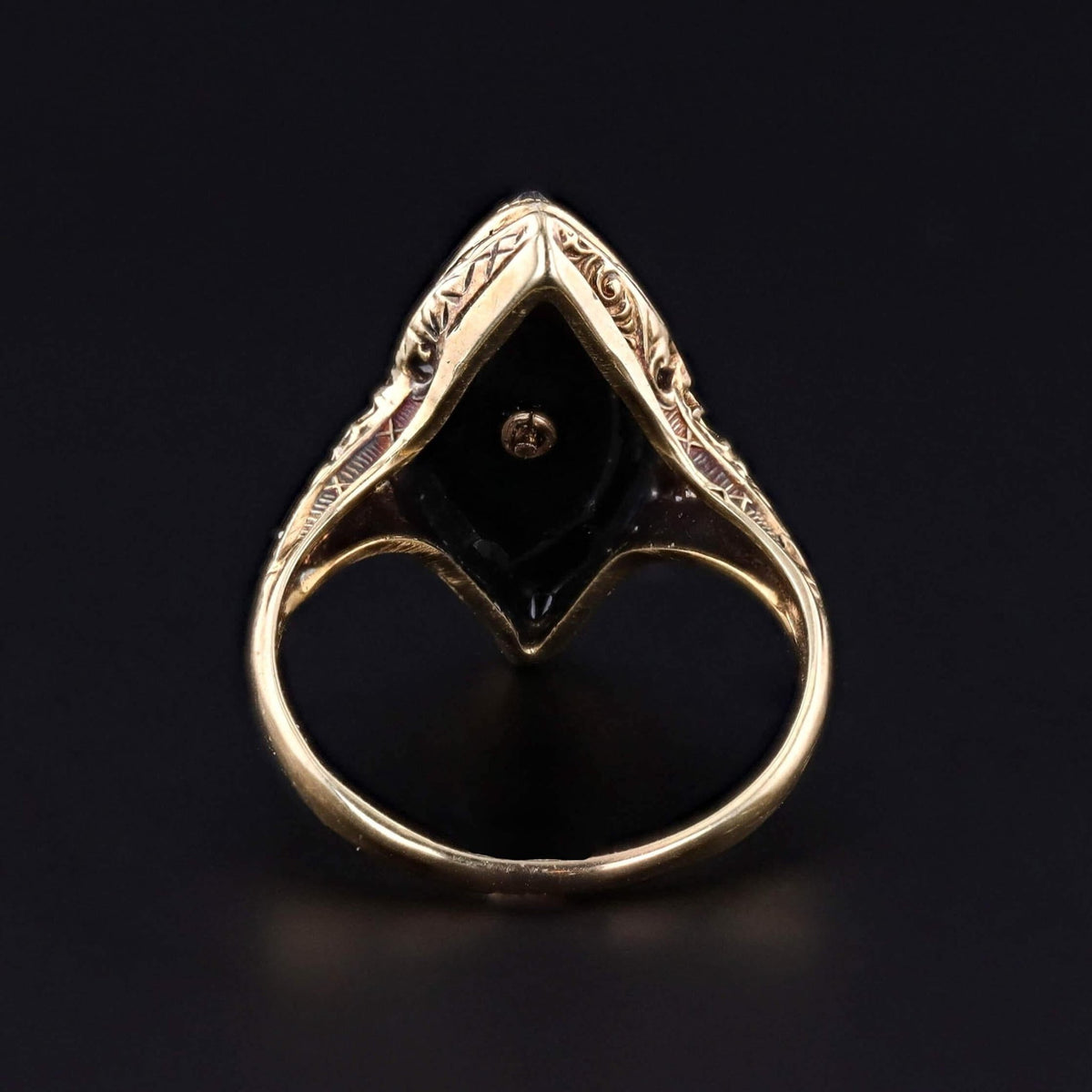Onyx and Enamel Flower Ring of 14k Gold - Trademark Antiques
