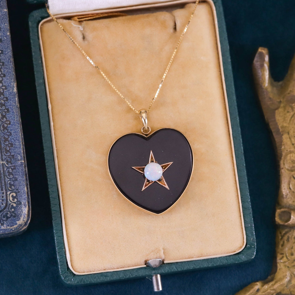 Onyx and Opal Heart Conversion Pendant of 14k Gold - Trademark Antiques