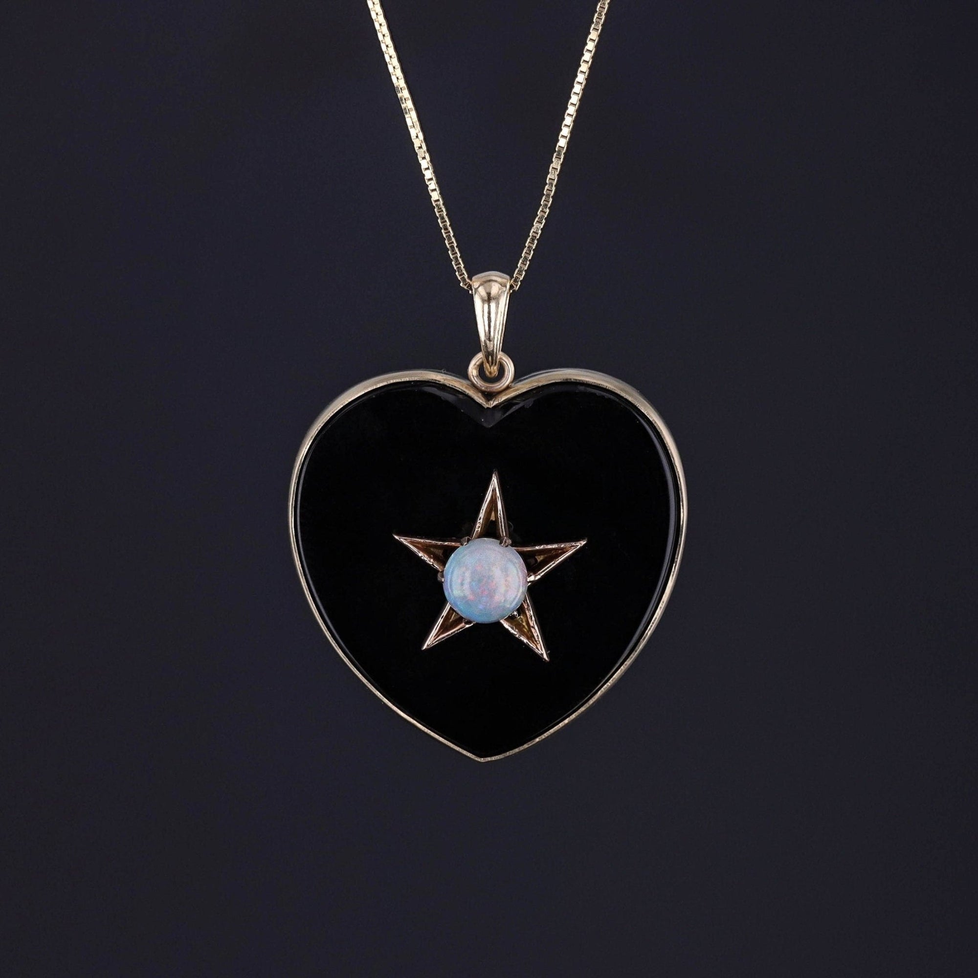 Onyx and Opal Heart Conversion Pendant of 14k Gold - Trademark Antiques