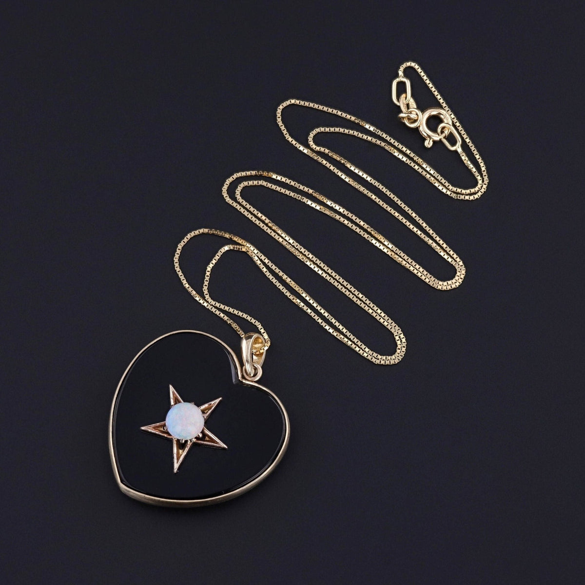 Onyx and Opal Heart Conversion Pendant of 14k Gold - Trademark Antiques