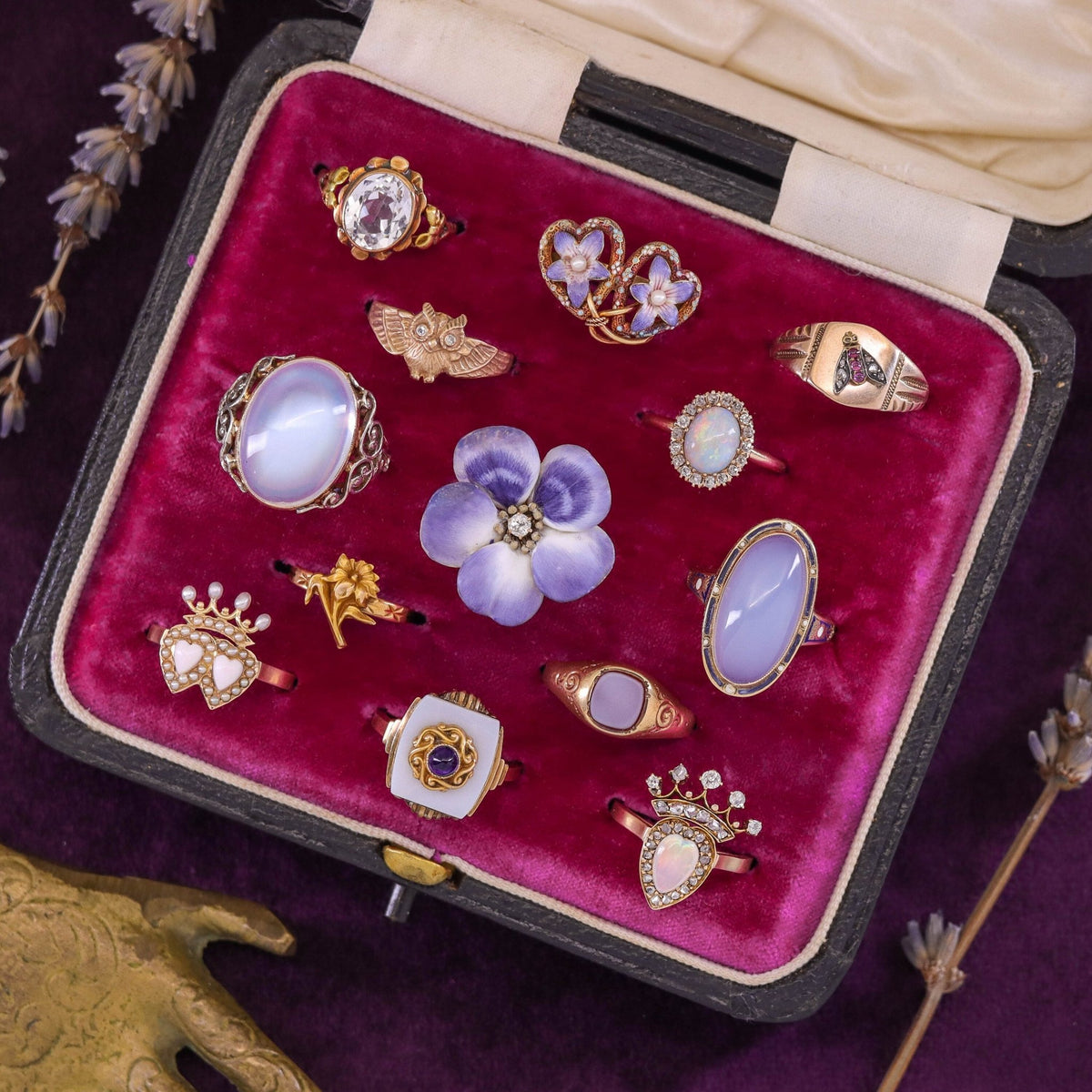 Owl with Diamond Eyes Ring of 14k Gold Antique Reproduction - Trademark Antiques