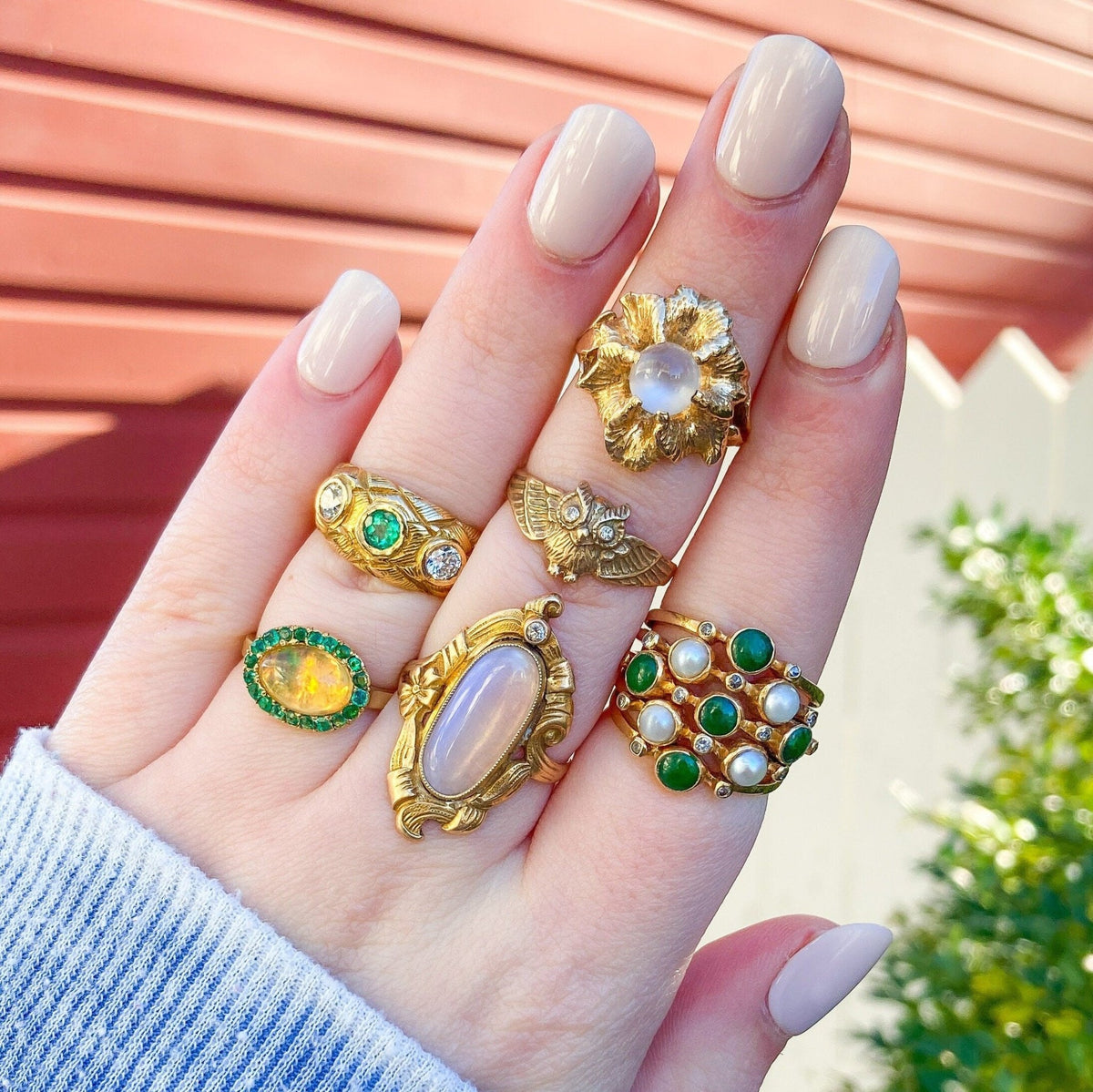 Owl with Diamond Eyes Ring of 14k Gold Antique Reproduction - Trademark Antiques