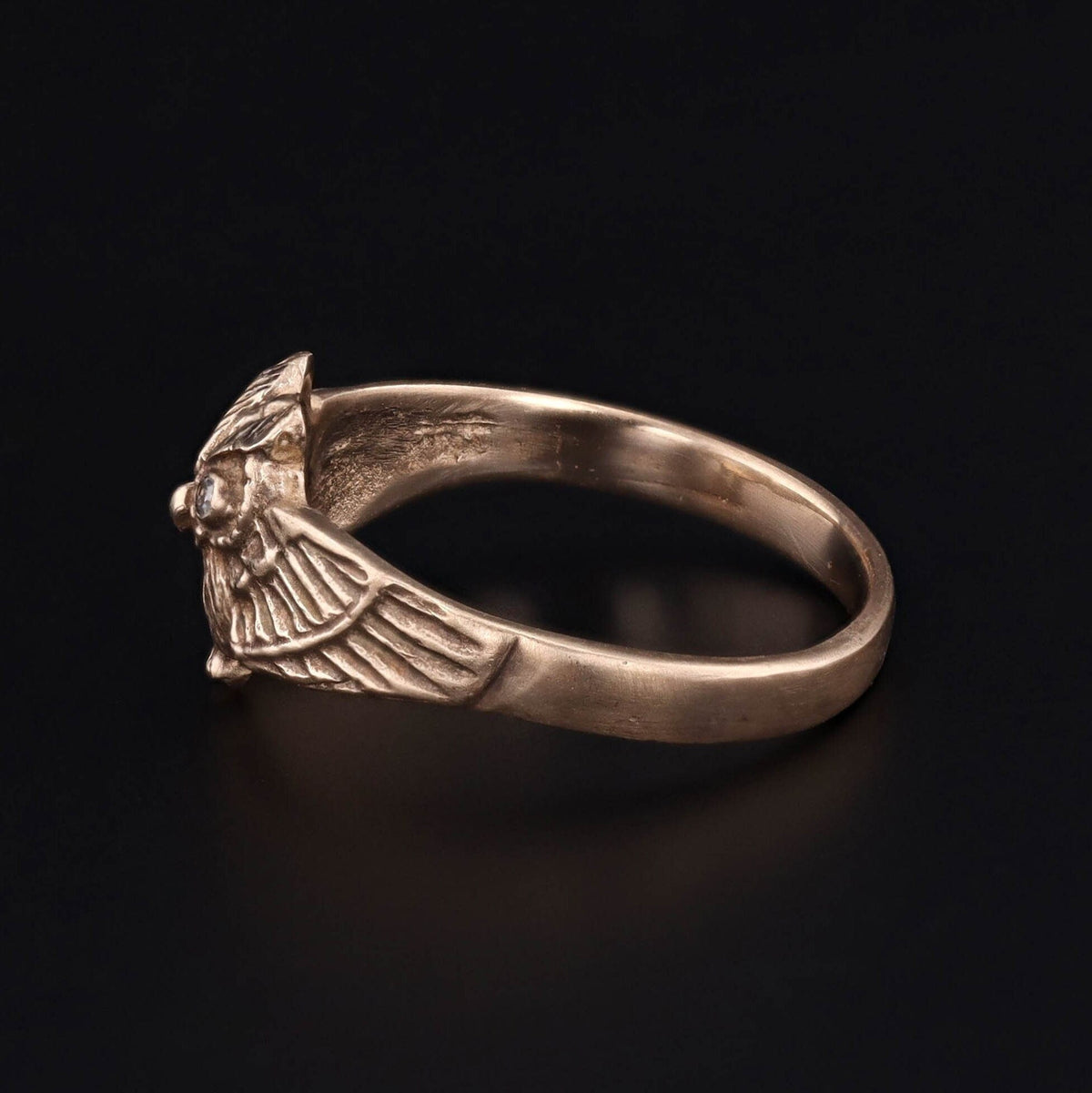Owl with Diamond Eyes Ring of 14k Gold Antique Reproduction - Trademark Antiques