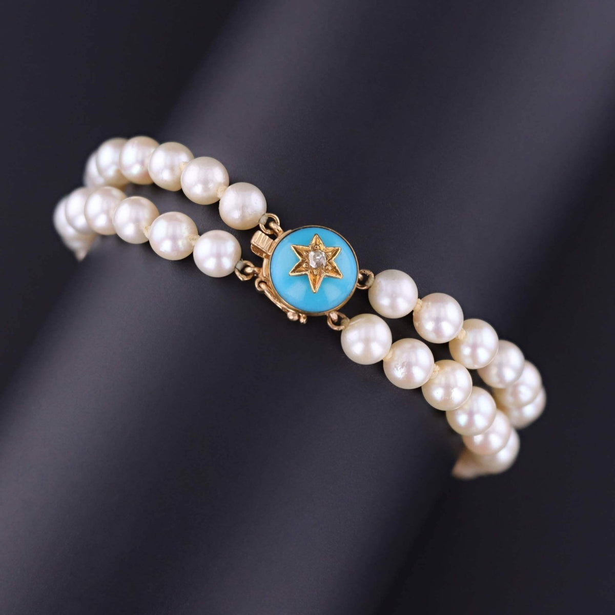 Pearl and Turquoise Glass Star Bracelet of 14k Gold - Trademark Antiques