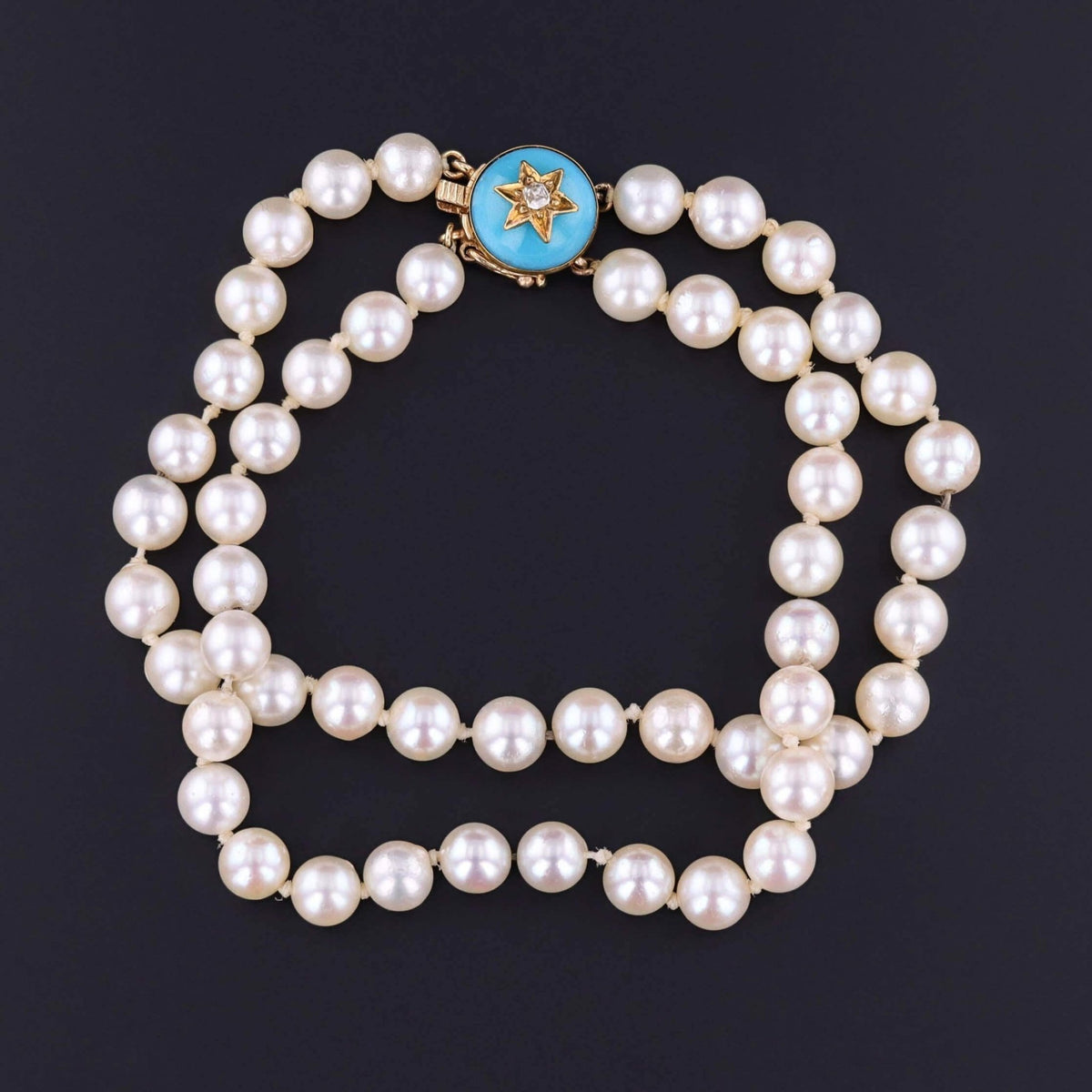 Pearl and Turquoise Glass Star Bracelet of 14k Gold - Trademark Antiques