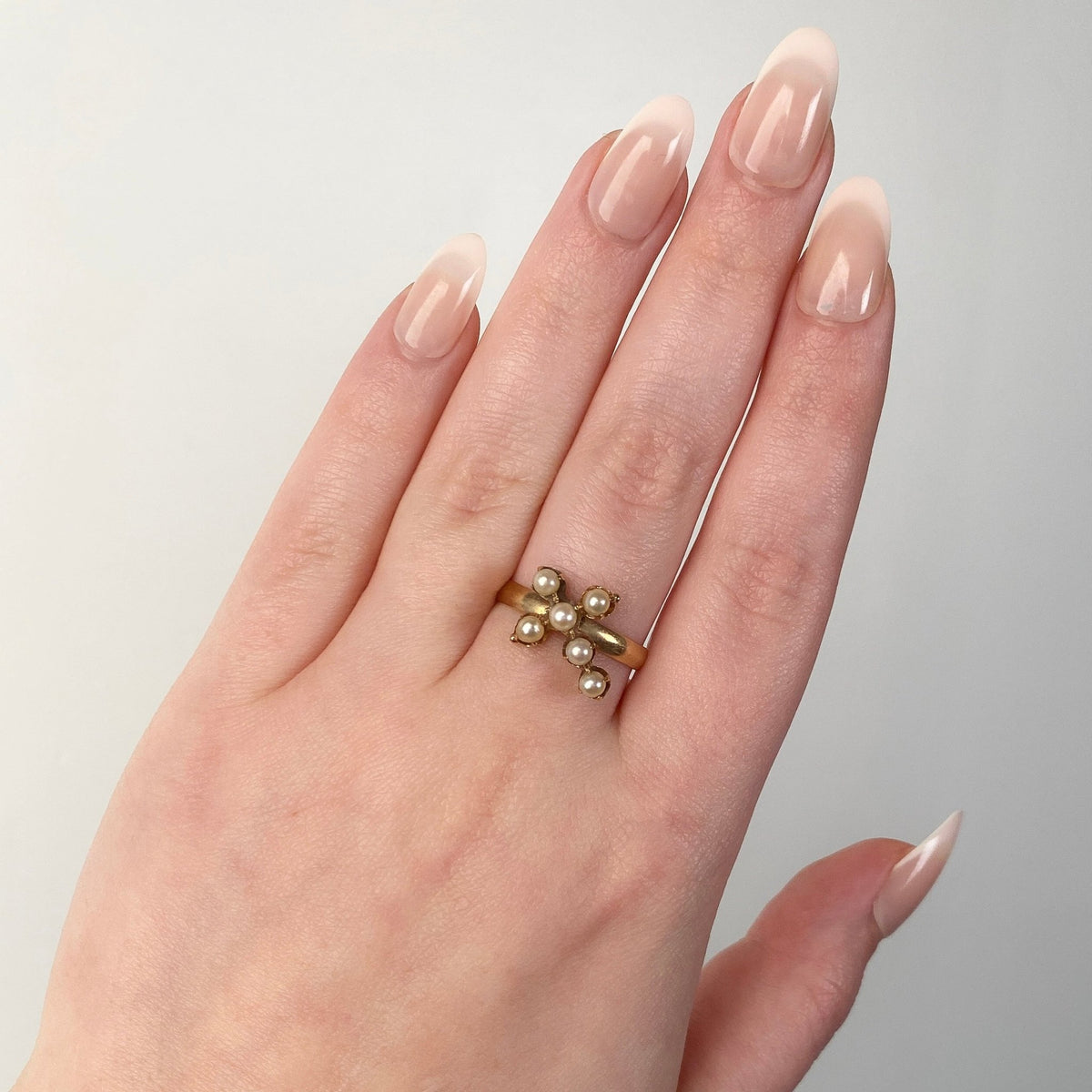 Pearl Cross Ring | Antique Pin Conversion Ring - Trademark Antiques