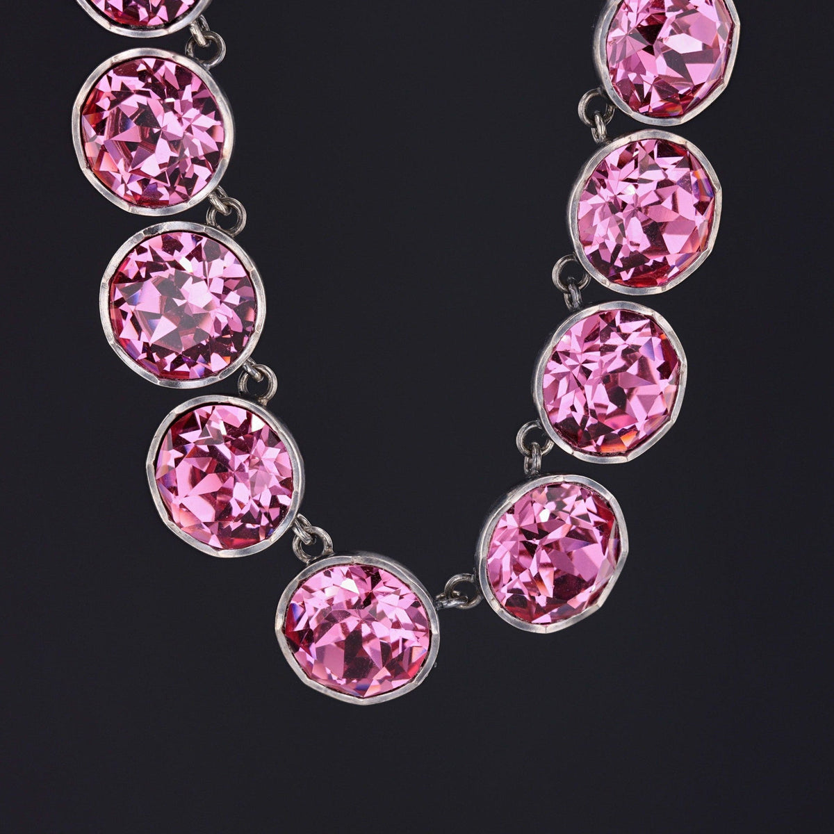 Pink Paste Riviere Necklace | Silver Riviere with 14k Gold Clasp - Trademark Antiques