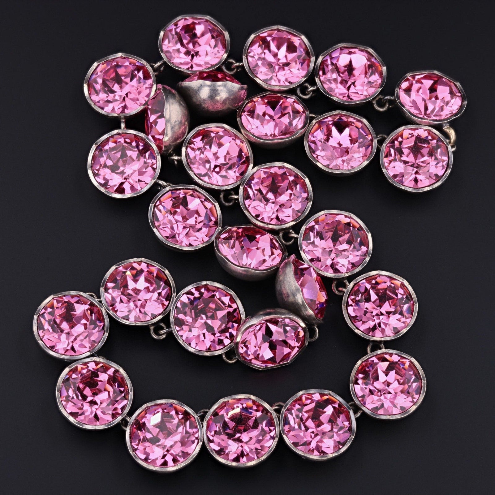 Pink Paste Riviere Necklace | Silver Riviere with 14k Gold Clasp - Trademark Antiques