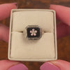 Vintage Onyx Flower Ring of 14k White Gold
