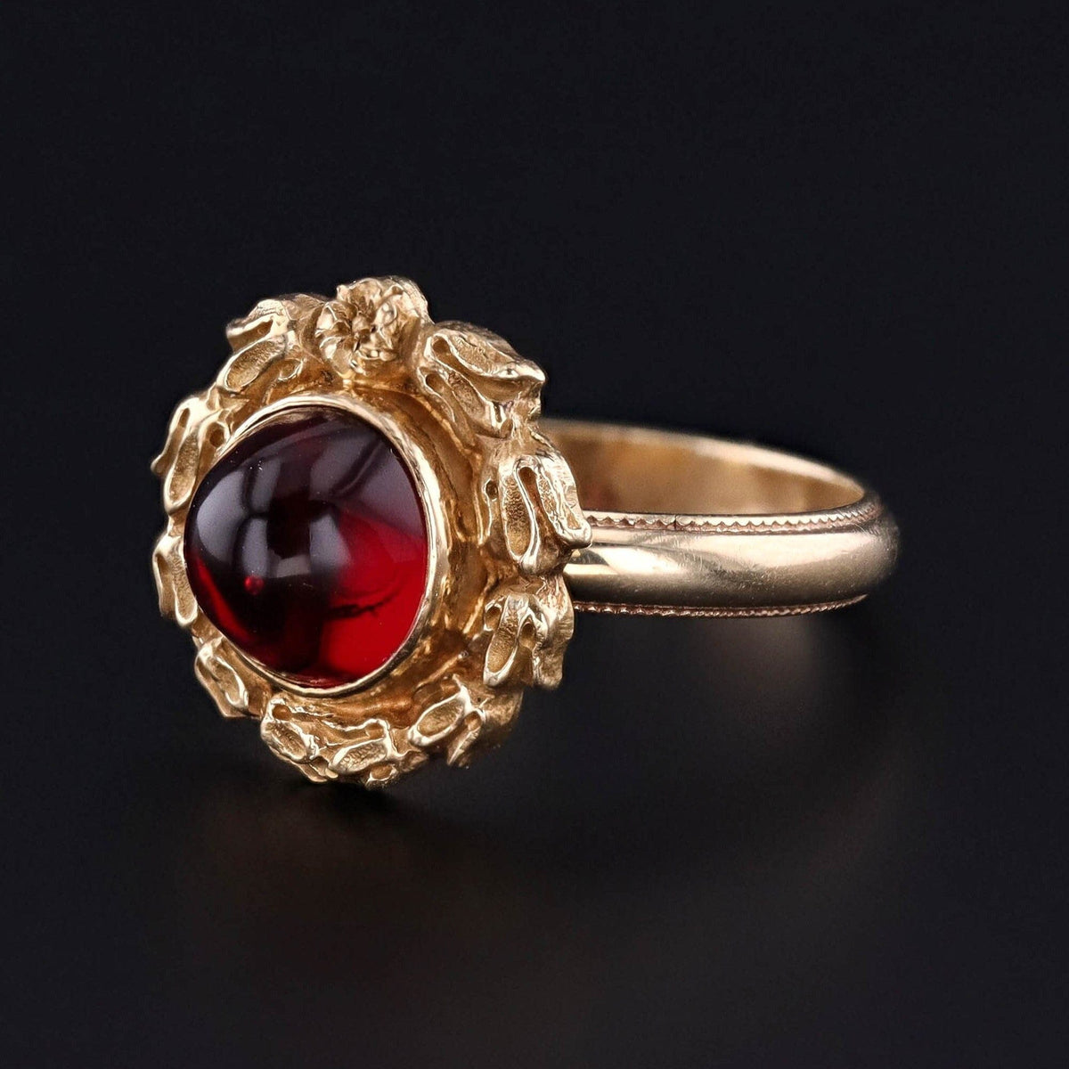 Red Glass Ring of 14k Gold - Trademark Antiques