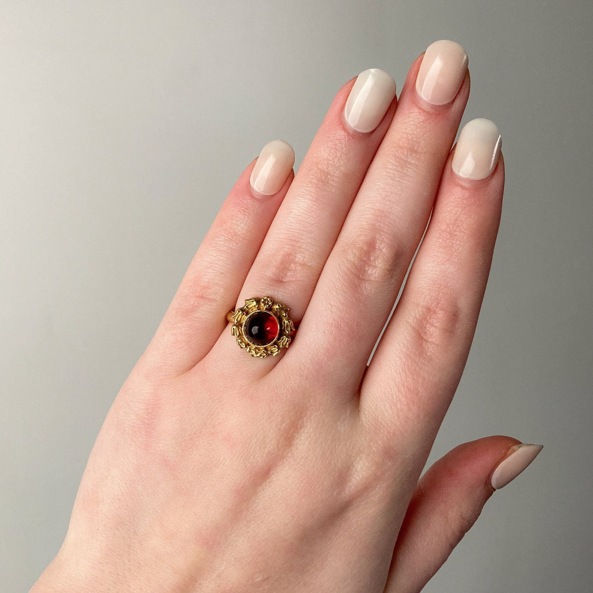 Red Glass Ring of 14k Gold - Trademark Antiques