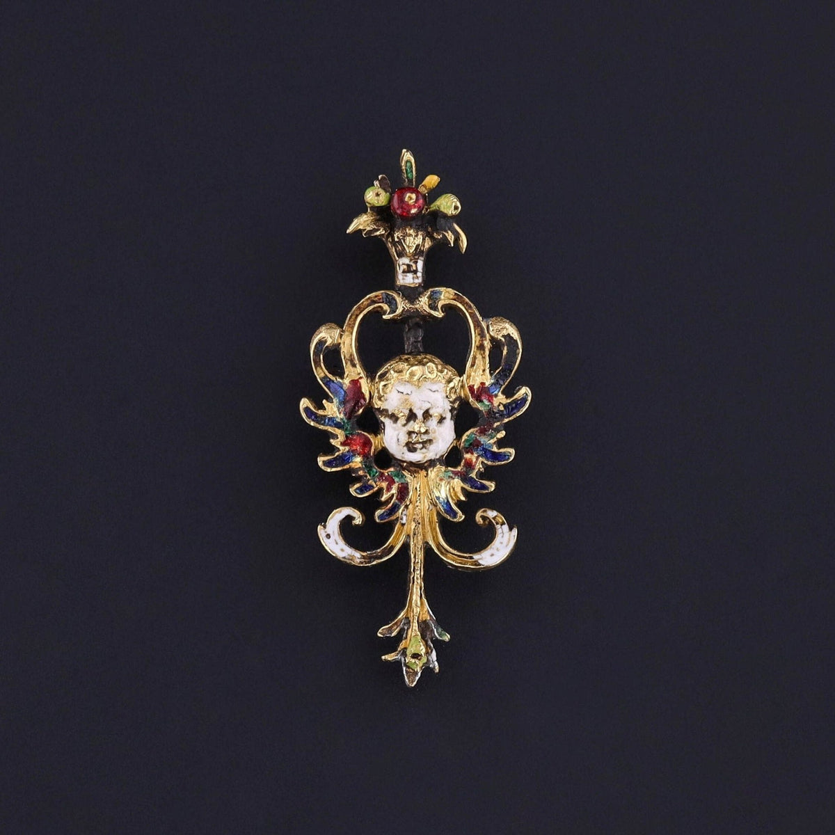 Renaissance Enamel Winged Cherub Pendant of 22ct Gold - Trademark Antiques