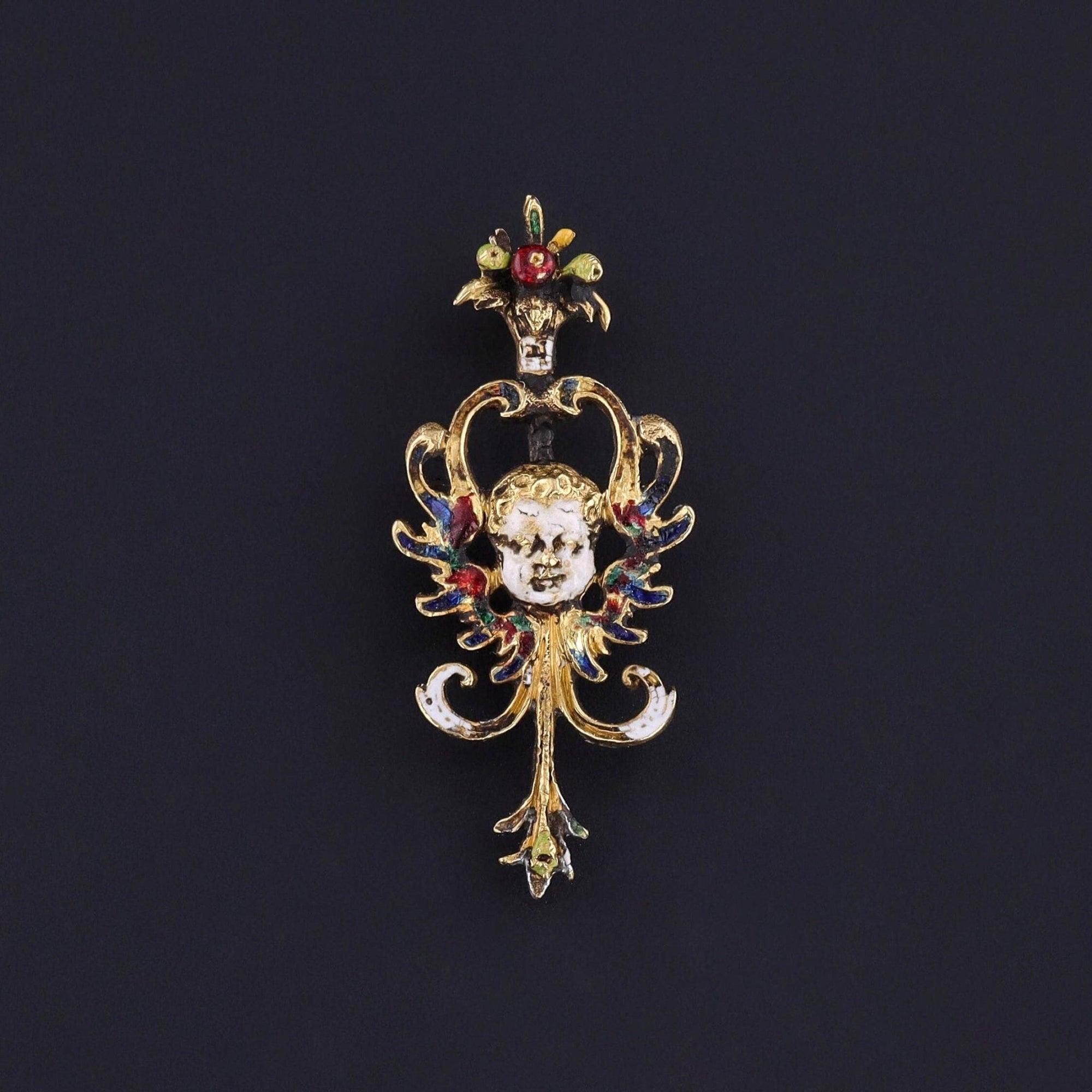Renaissance Enamel Winged Cherub Pendant of 22ct Gold - Trademark Antiques