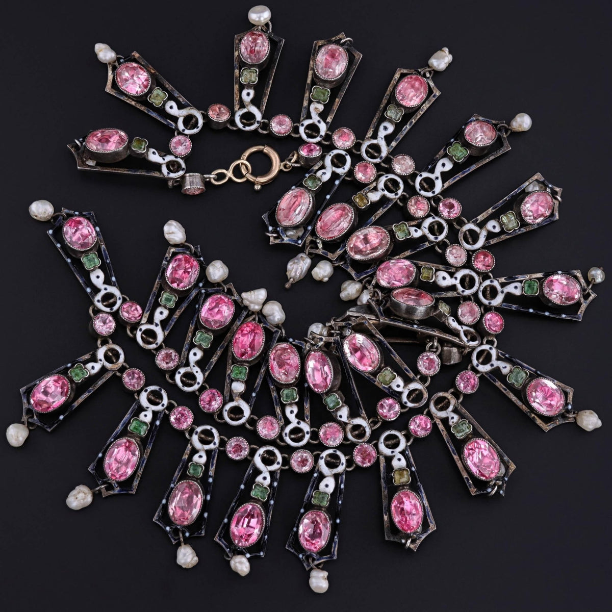Renaissance Revival Fringe Necklace with Pink Crystals - Trademark Antiques