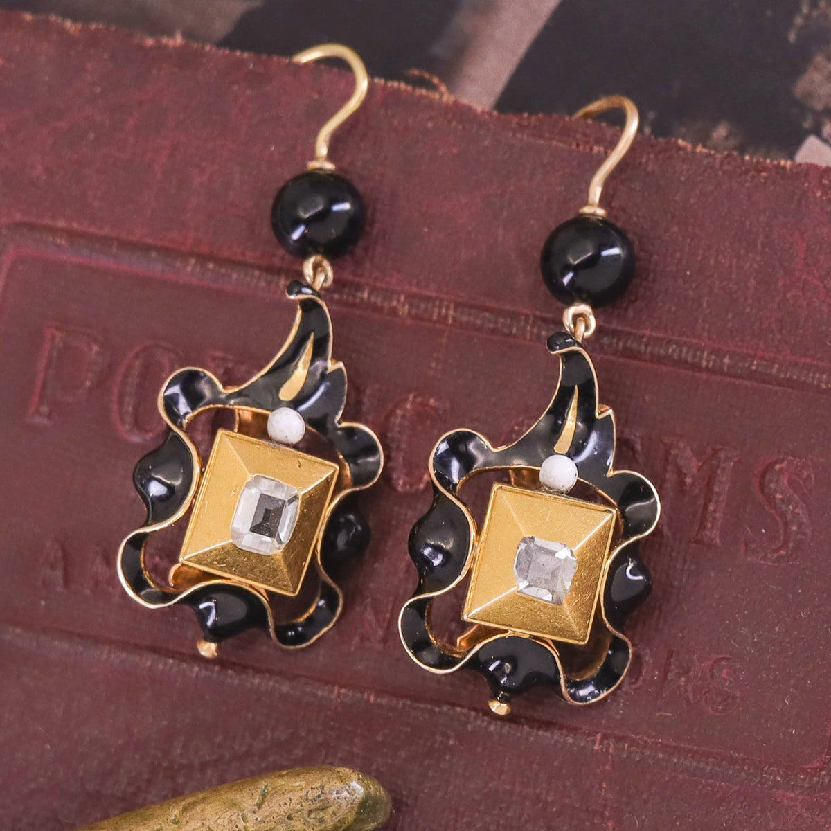 Renaissance Revival Table Cut Diamond Earrings of Gold - Trademark Antiques