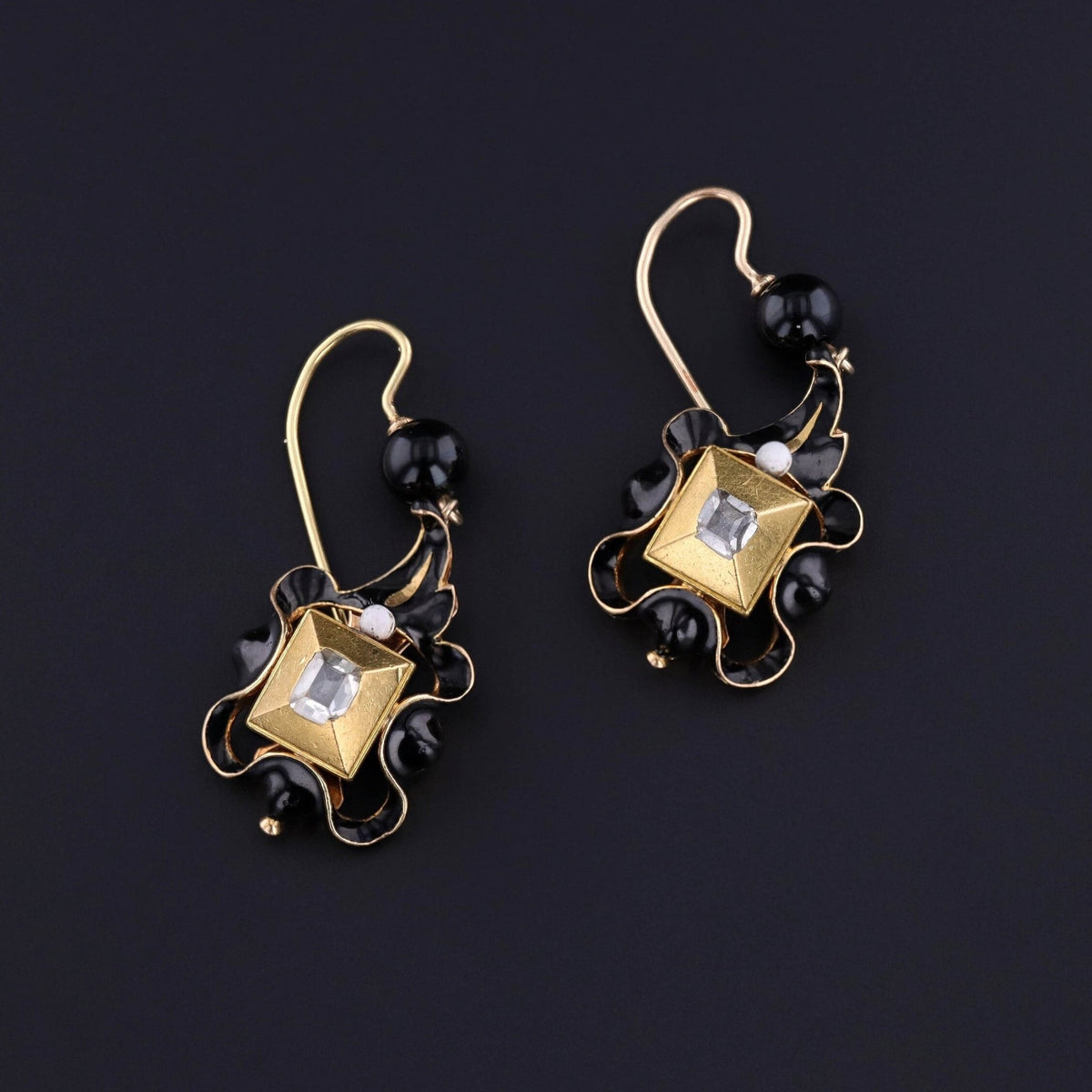 Renaissance Revival Table Cut Diamond Earrings of Gold - Trademark Antiques