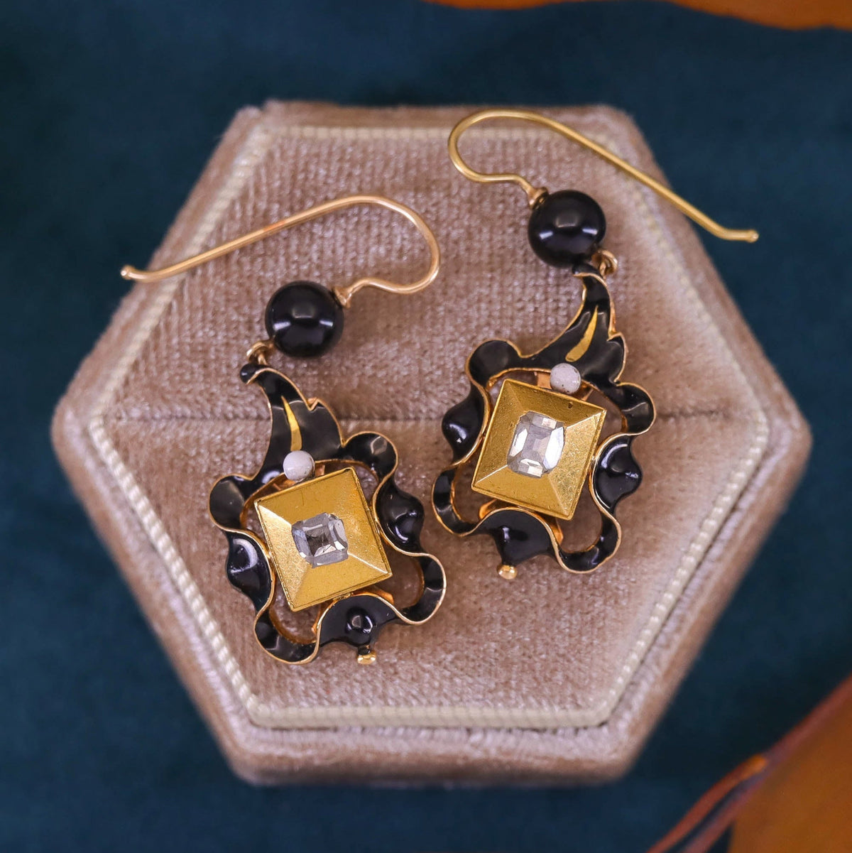 Renaissance Revival Table Cut Diamond Earrings of Gold - Trademark Antiques