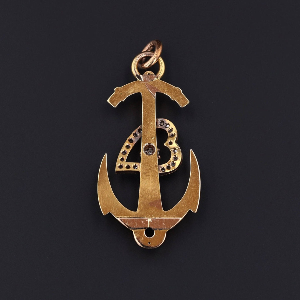 RESERVED - Antique Anchor with Diamond Heart Pendant of 18k Gold - Trademark Antiques