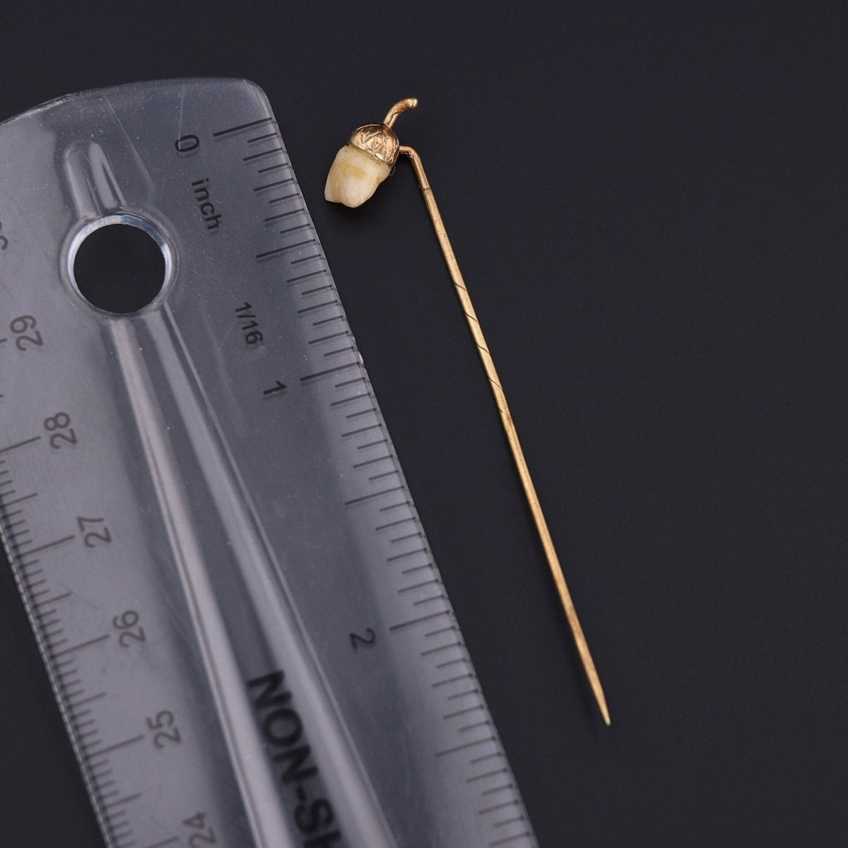 RESERVED - Antique Milk Tooth Acorn Stickpin of 14k Gold - Trademark Antiques