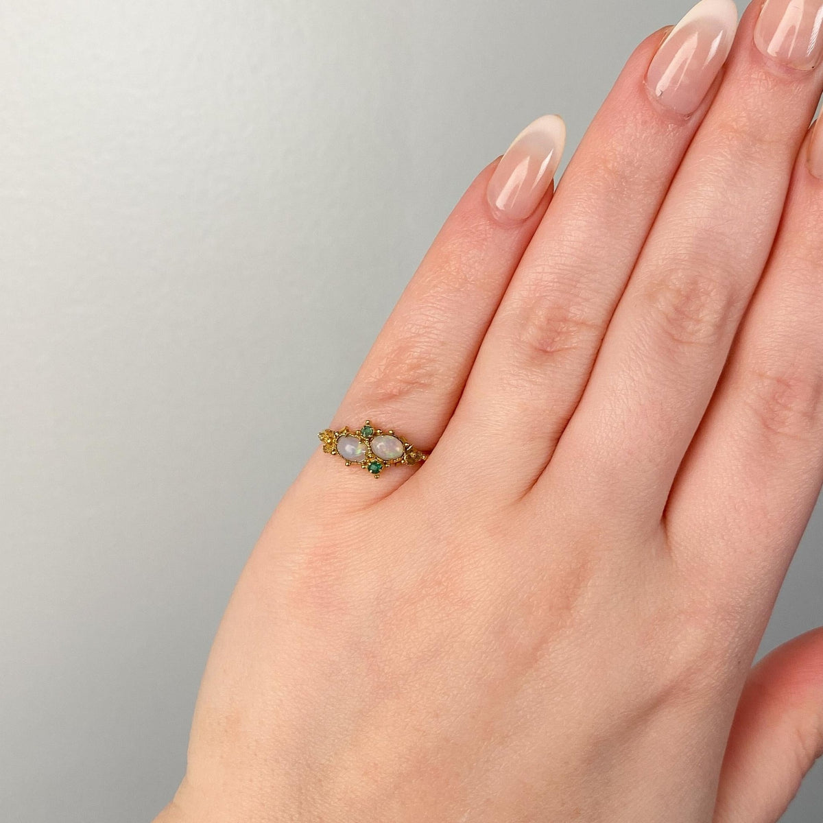 RESERVED - Antique Opal and Emerald Ring of 18k Gold - Trademark Antiques