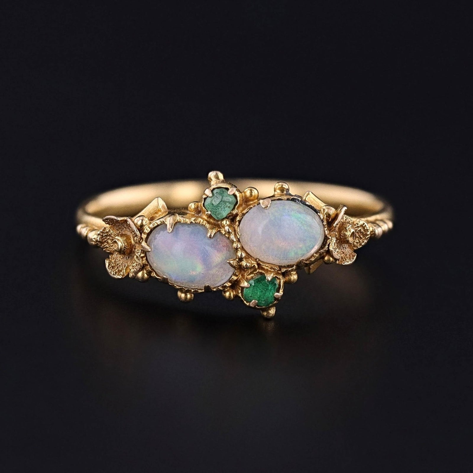 RESERVED - Antique Opal and Emerald Ring of 18k Gold - Trademark Antiques