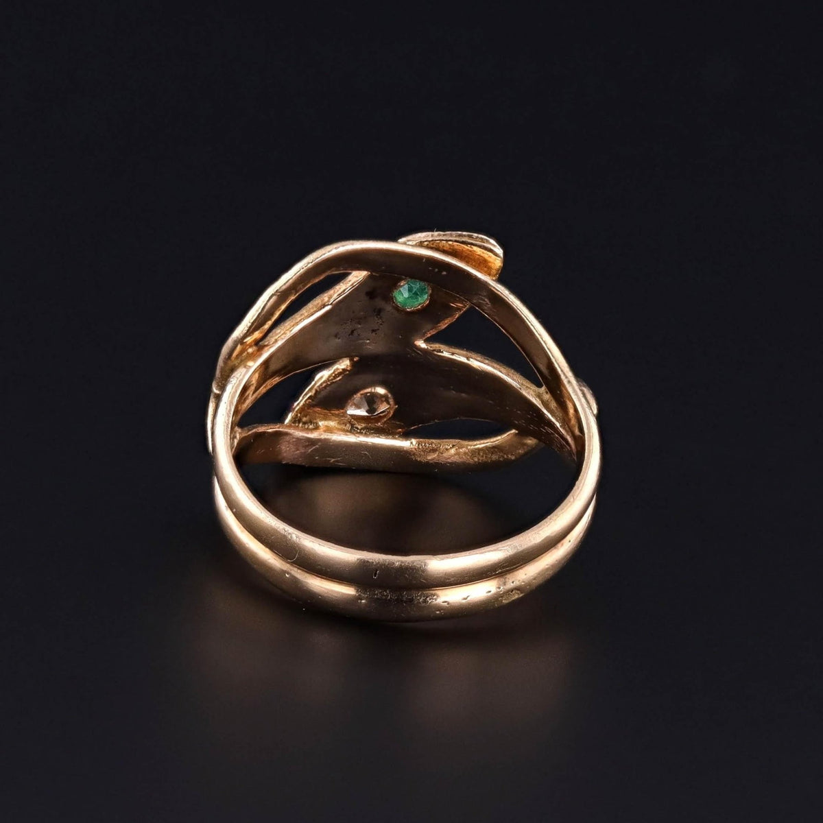 RESERVED for C - Vintage Emerald and Diamond Snake Ring of 18k Gold - Trademark Antiques