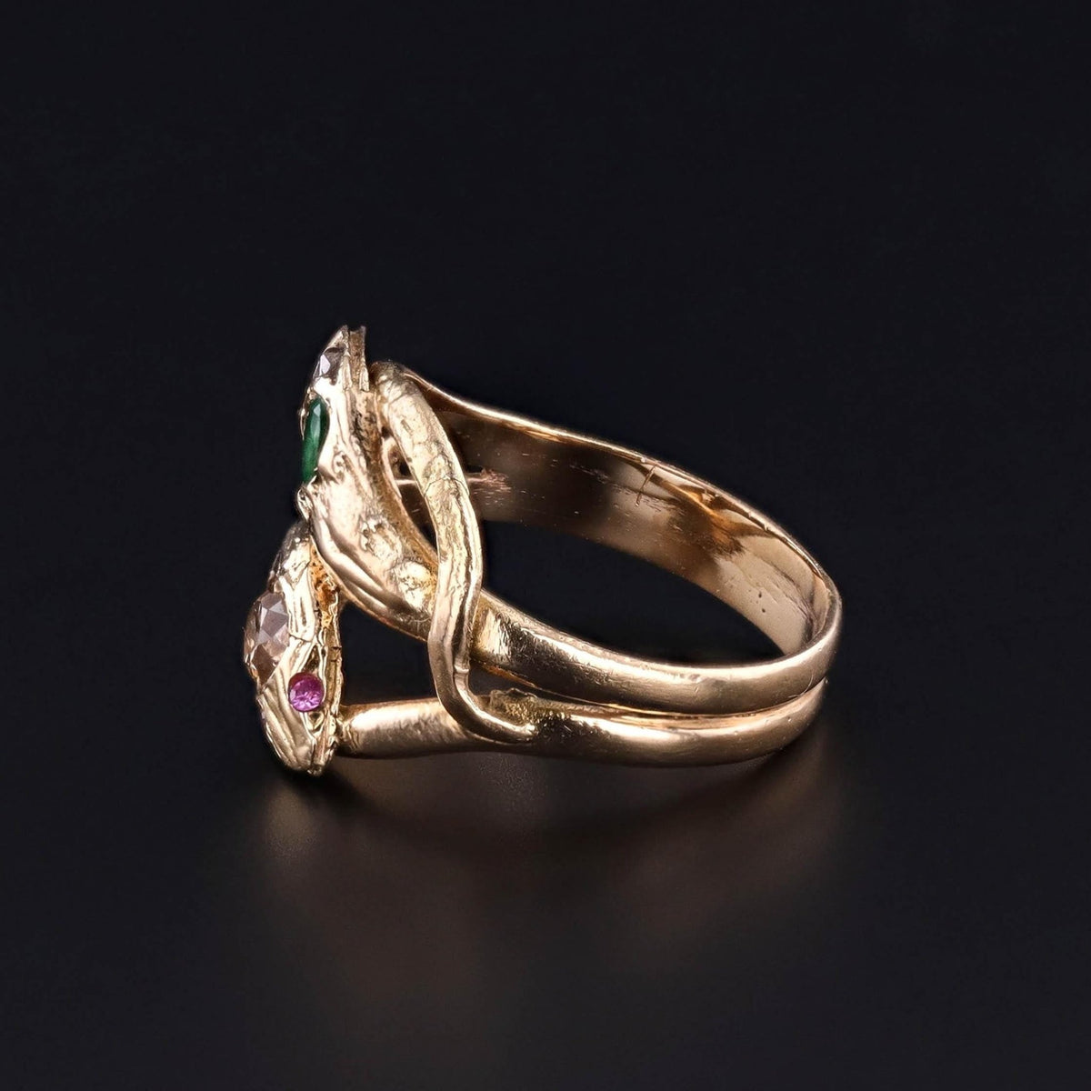 RESERVED for C - Vintage Emerald and Diamond Snake Ring of 18k Gold - Trademark Antiques