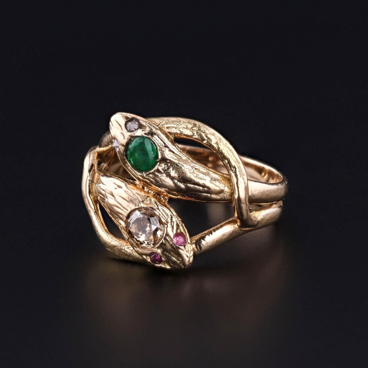 RESERVED for C - Vintage Emerald and Diamond Snake Ring of 18k Gold - Trademark Antiques