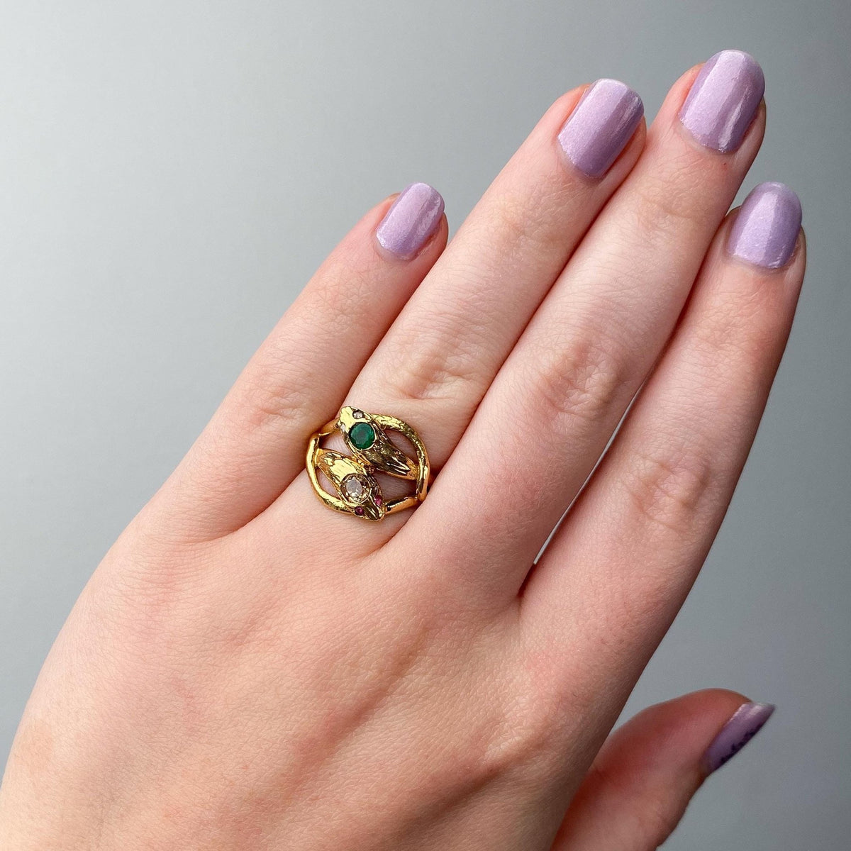 RESERVED for C - Vintage Emerald and Diamond Snake Ring of 18k Gold - Trademark Antiques