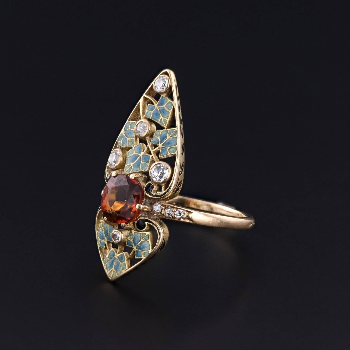 RESERVED for F - Antique French Enamel Ring of 18k Gold by Henri Dubret - Trademark Antiques