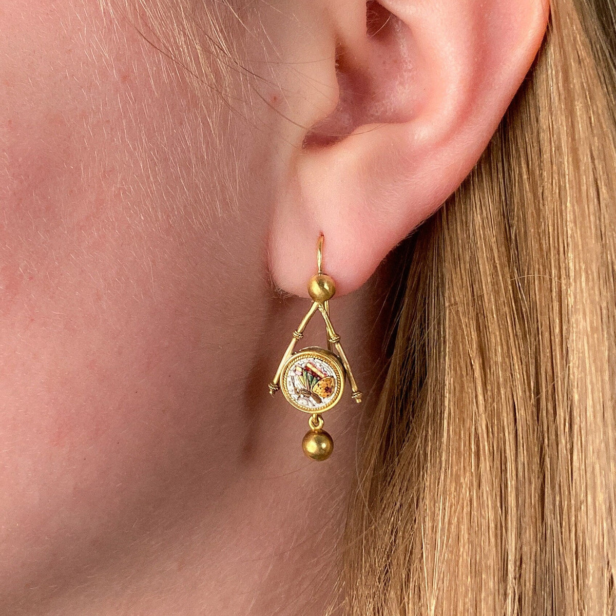 RESERVED for L. Antique Micromosaic Butterfly Earrings of 18k Gold - Trademark Antiques