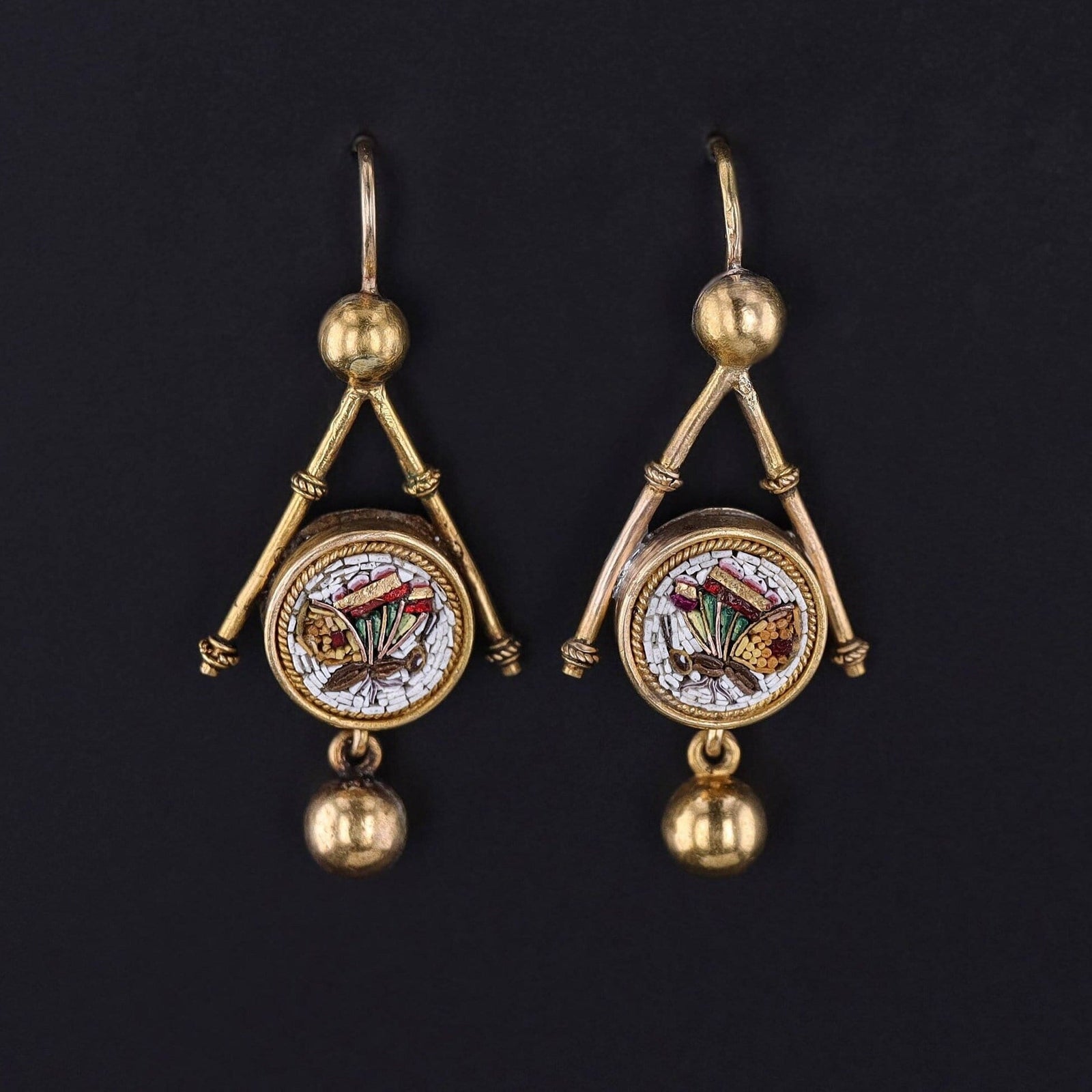 RESERVED for L. Antique Micromosaic Butterfly Earrings of 18k Gold - Trademark Antiques
