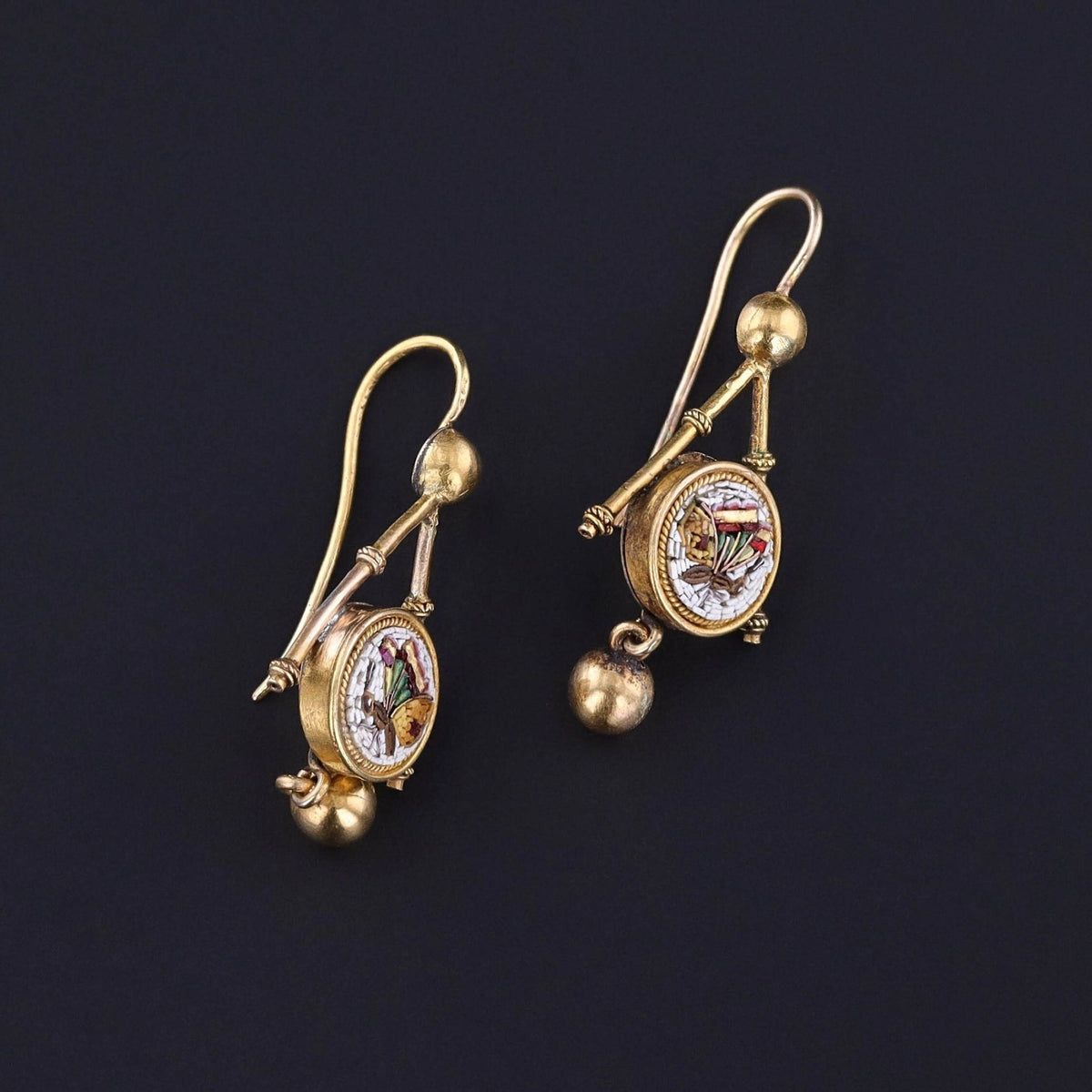 RESERVED for L. Antique Micromosaic Butterfly Earrings of 18k Gold - Trademark Antiques