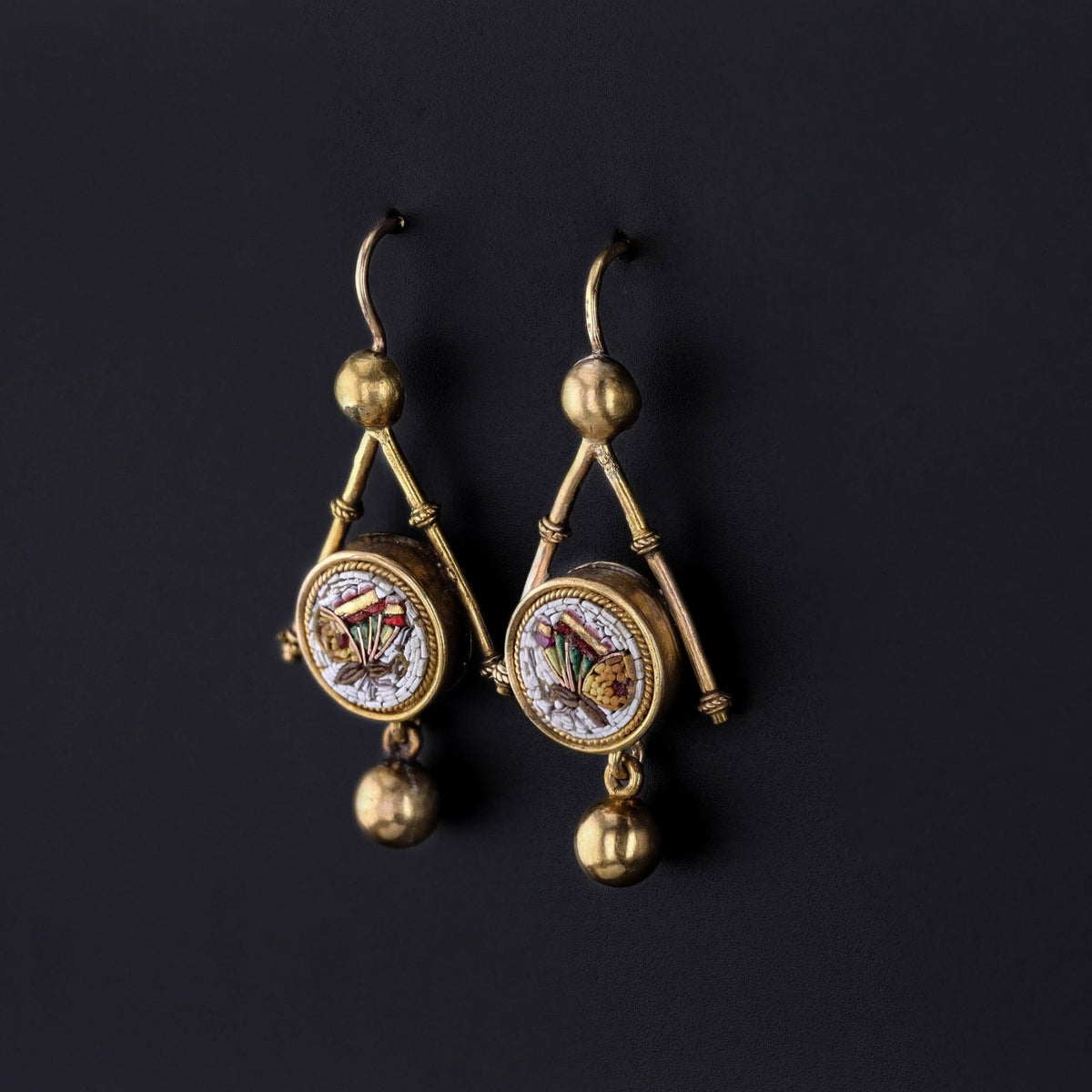 RESERVED for L. Antique Micromosaic Butterfly Earrings of 18k Gold - Trademark Antiques