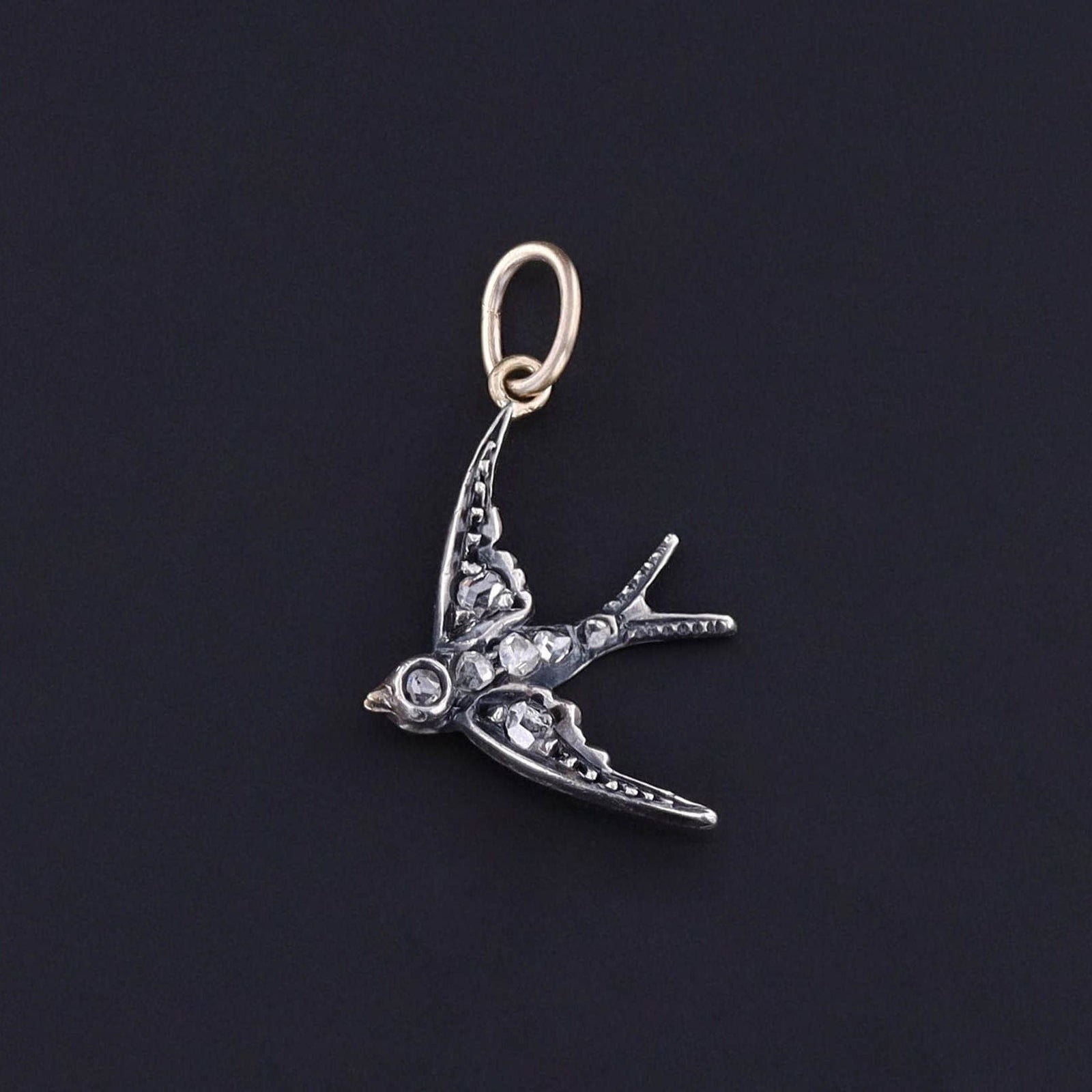 RESERVED for M - Antique Diamond Swallow Charm - Trademark Antiques