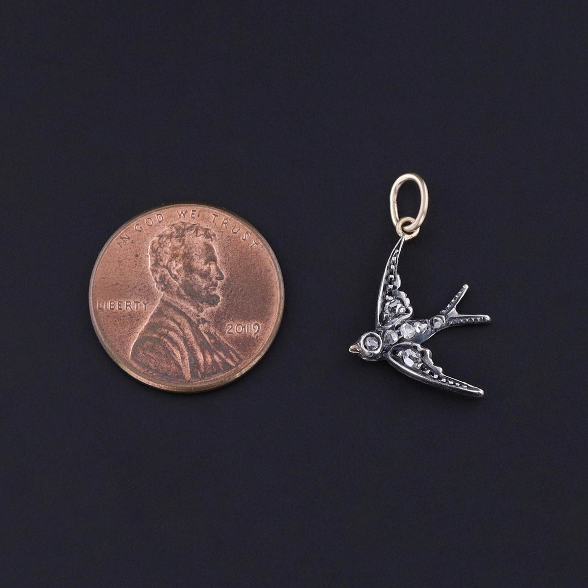 RESERVED for M - Antique Diamond Swallow Charm - Trademark Antiques